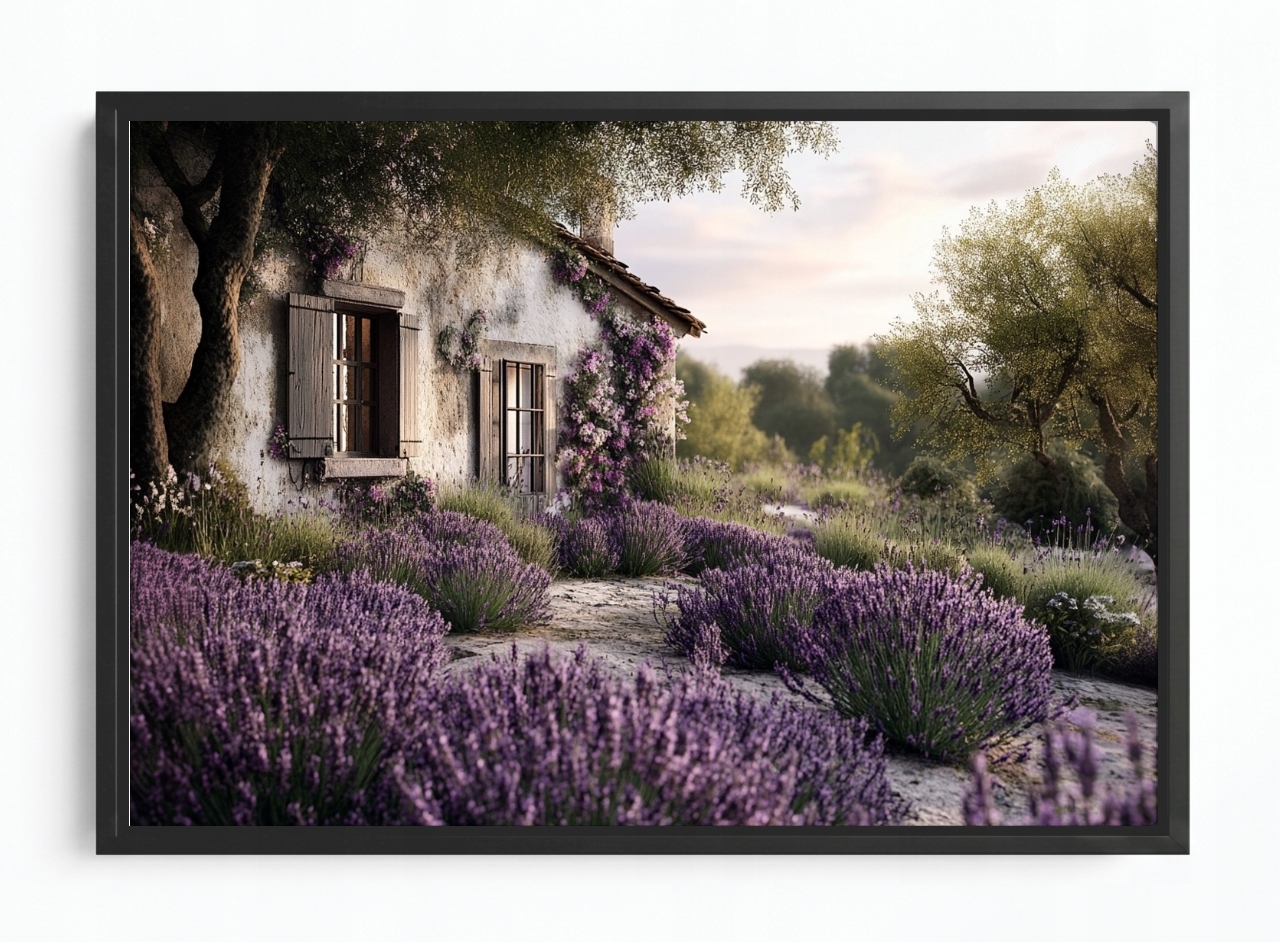 Obraz Rám Americký Box Krajina Francie Provence Dům Chatka Levandule 60x40