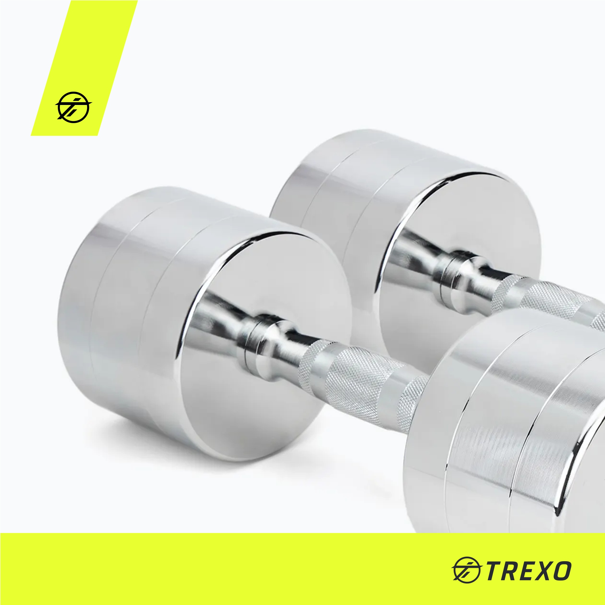 Hantle chromowane TREXO 2x8 kg srebrny 8 kg STALOWE WSZECHSTRONNE KOMAKTOWE Rodzaj chromowane