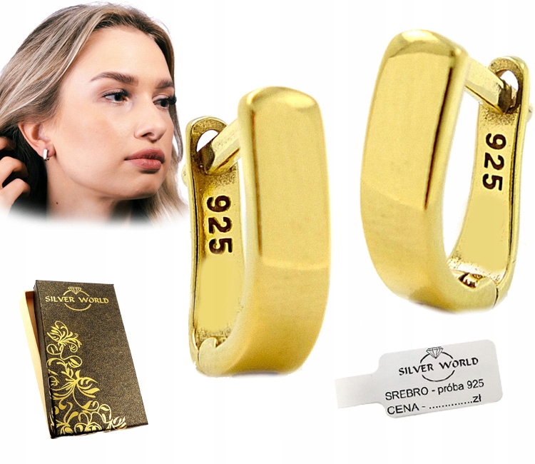 Kolczyki Srebrne 925 Złocone Bigle Angielskie Kolczyki Srebrne 925 Etui