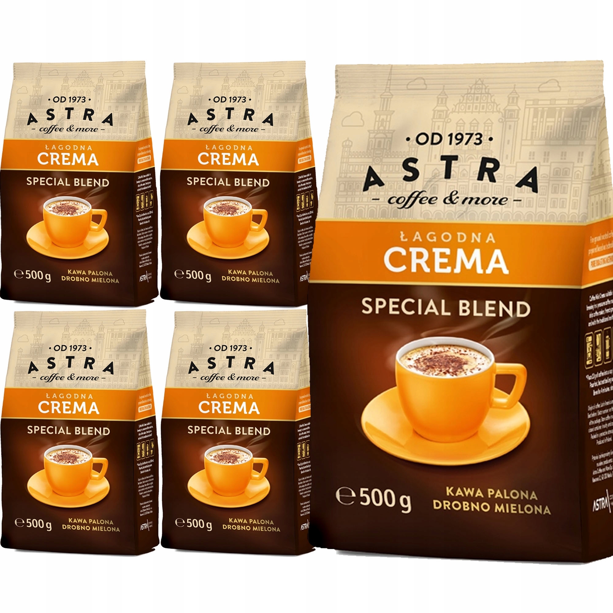 Astra od 1973 roku Kawa Palona Drobno Mielona Łagodna Crema 500gx5 =2,5KG