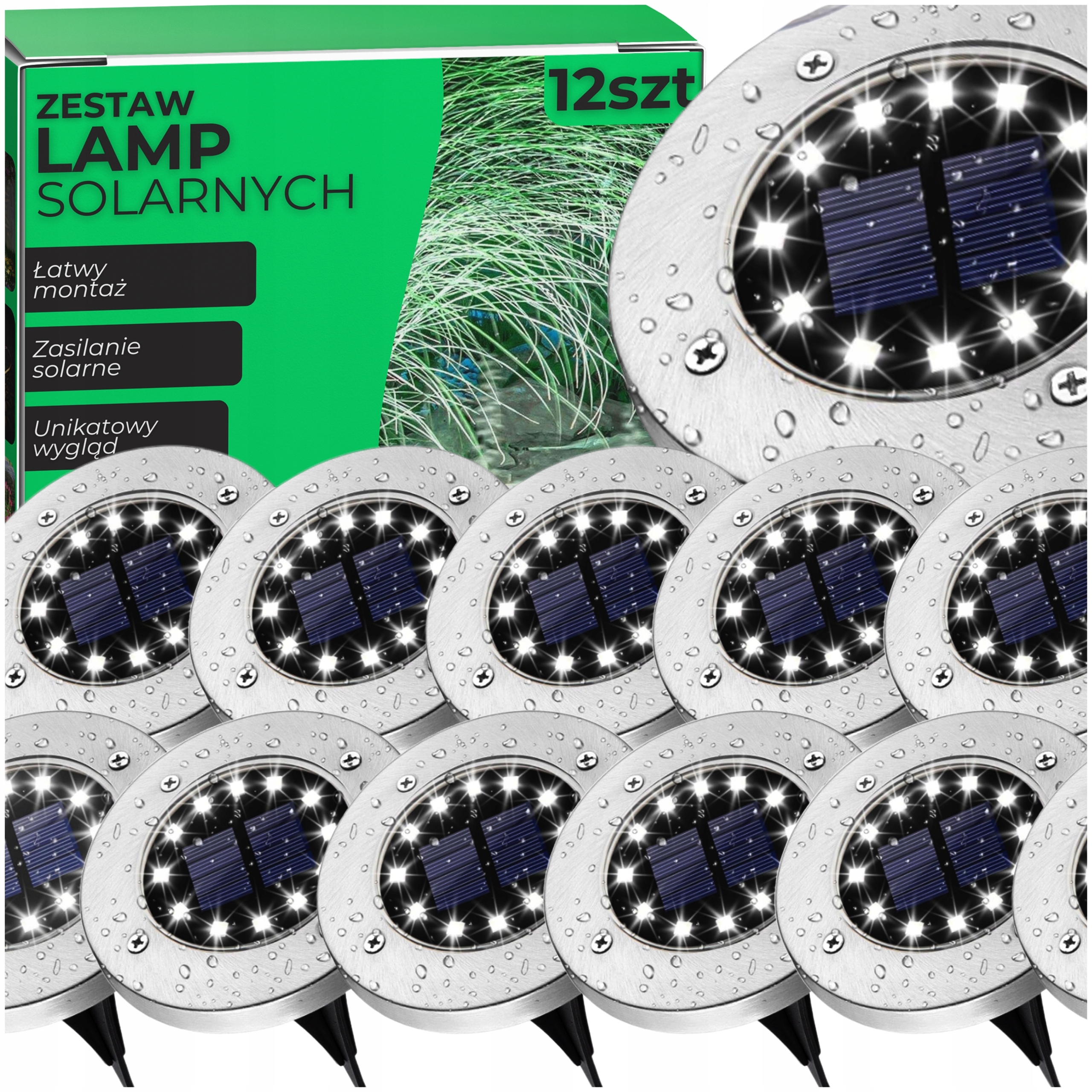 12x Solární Lampa Zapichovací Zahradní Nájezdový Disk 16 Led Zemní Pro Zahradu