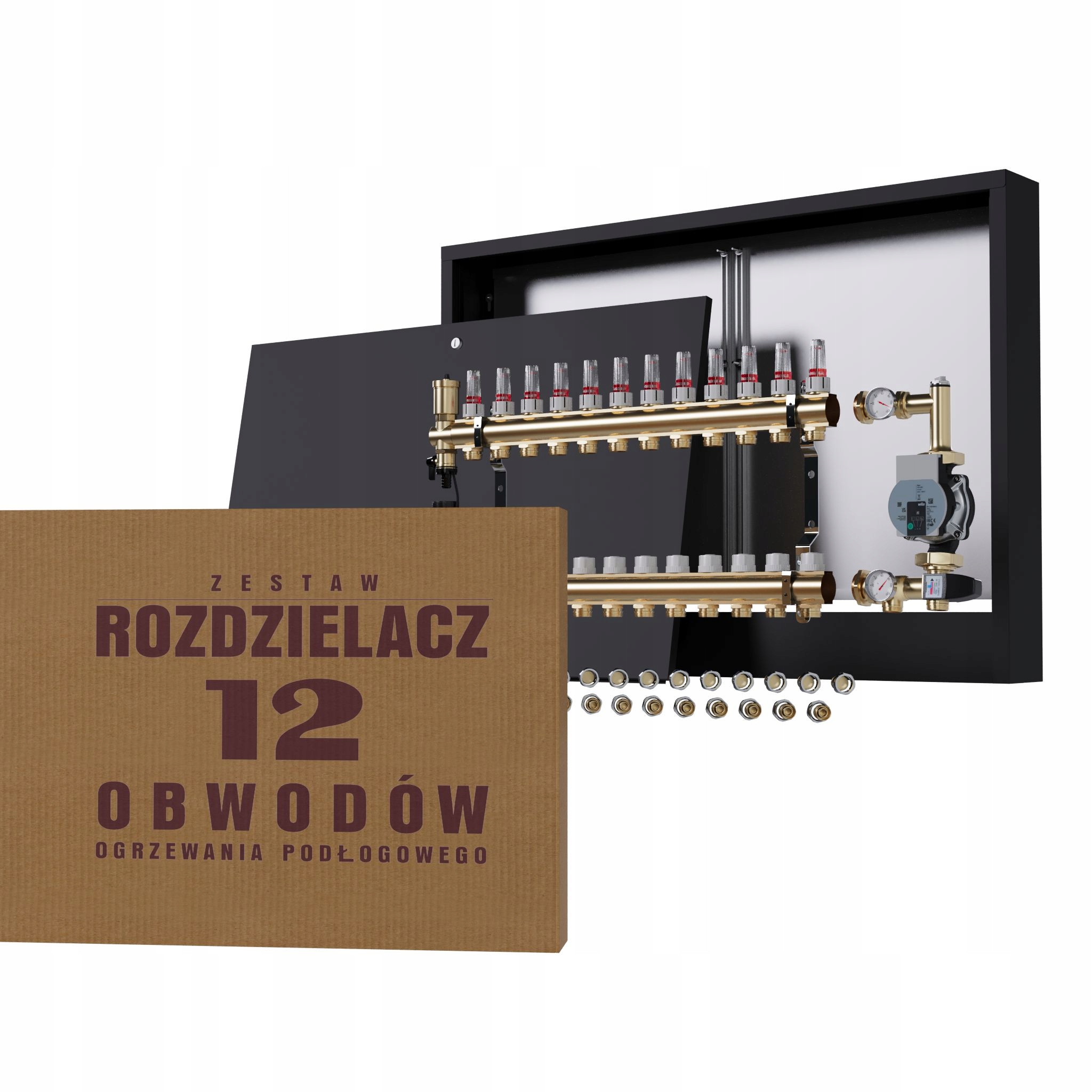 Rozdělovač pro podlahovku 12 okruhů s čerpací skupinou Wilo nástěnný Pex