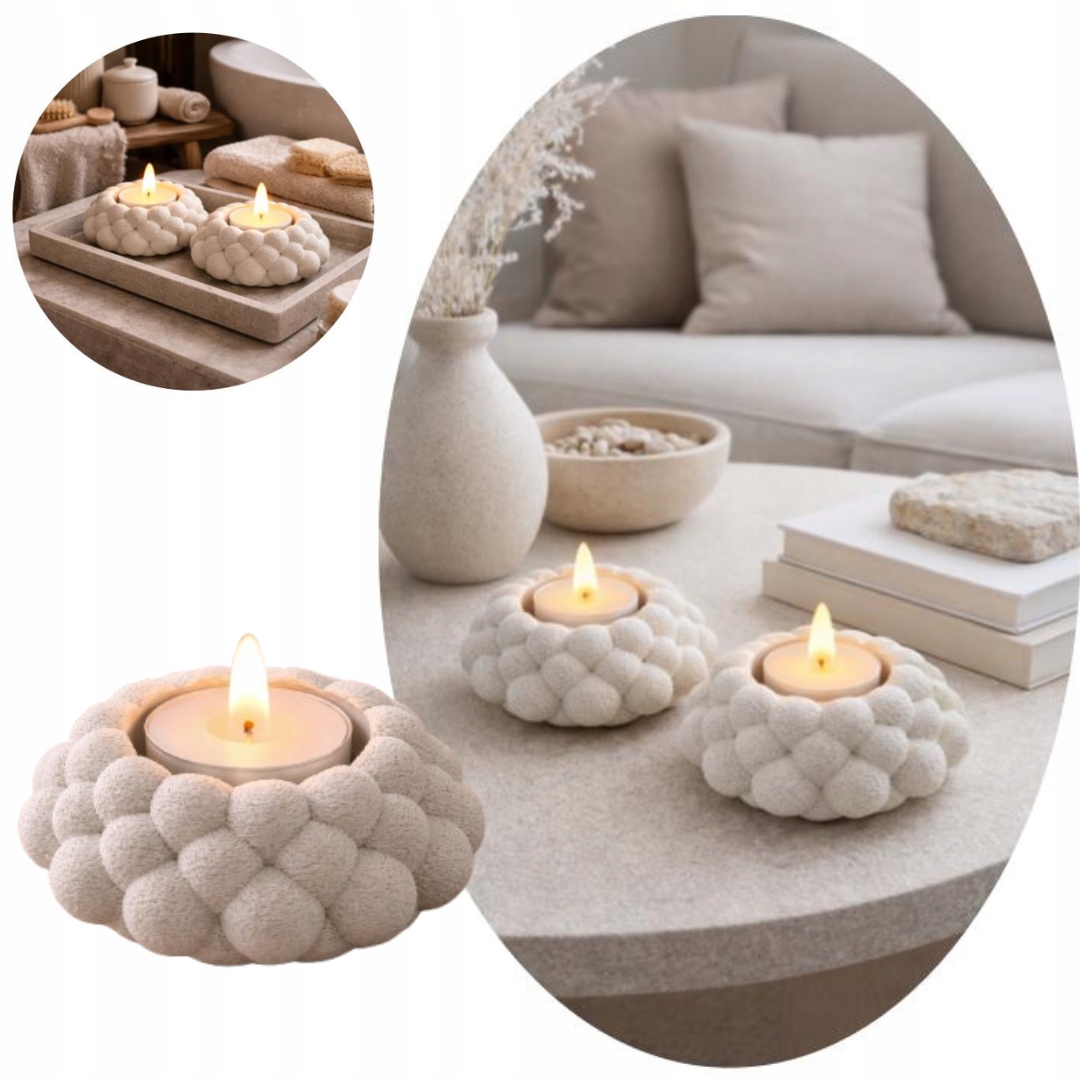 NOWOCZESNY ŚWIECZNIK 3D TEALIGHT DEKORACYJNY MODERN BONE + ŚWIECZKA LED