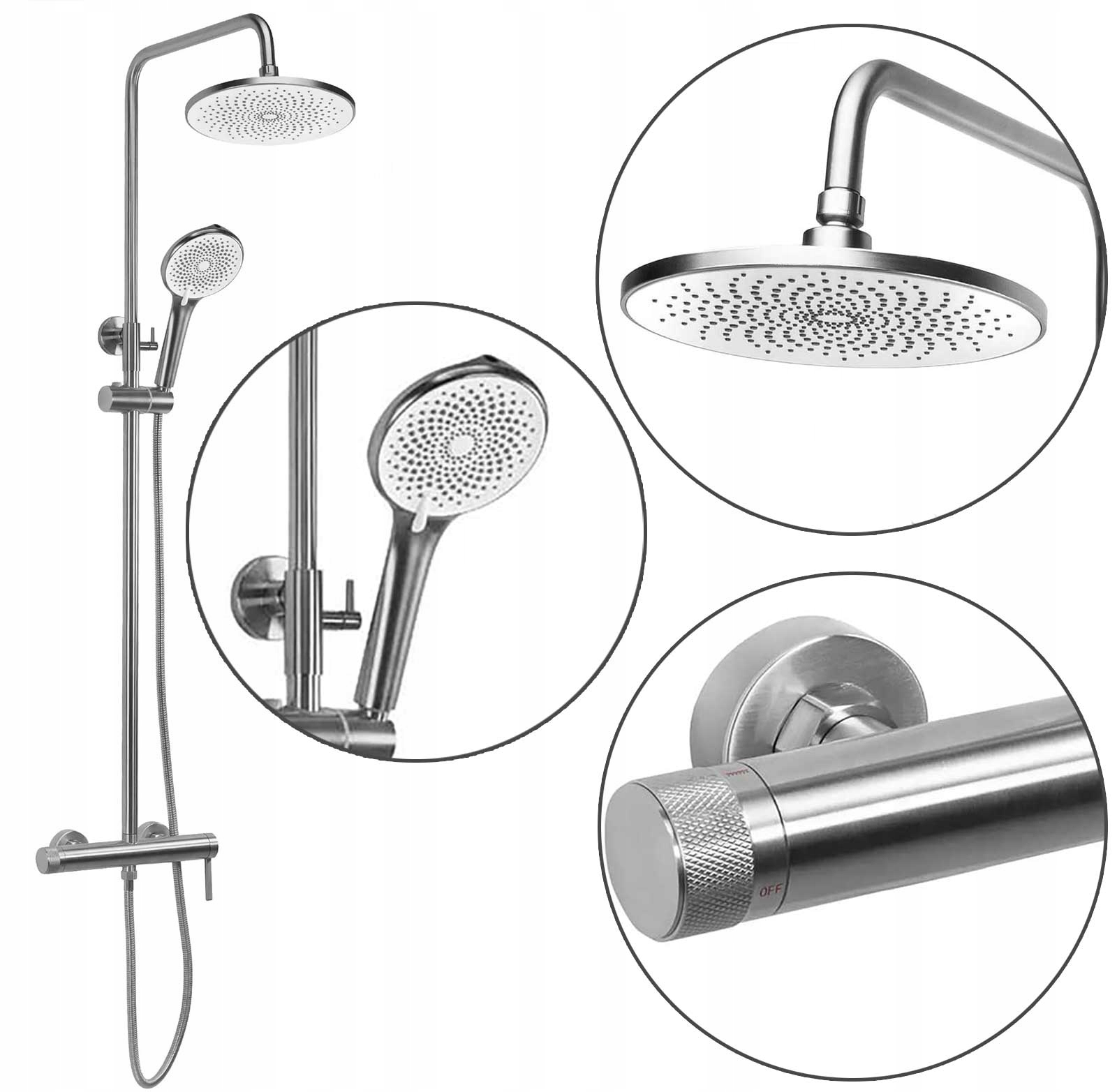 Strieborný nástenný sprchovací set Rea Rivo brúsený s funkciou bidetky
