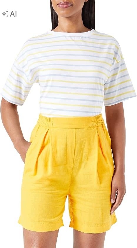 United Colors Of Benetton Lněné Žluté Šortky S Vysokým Pasem Xs 7DA