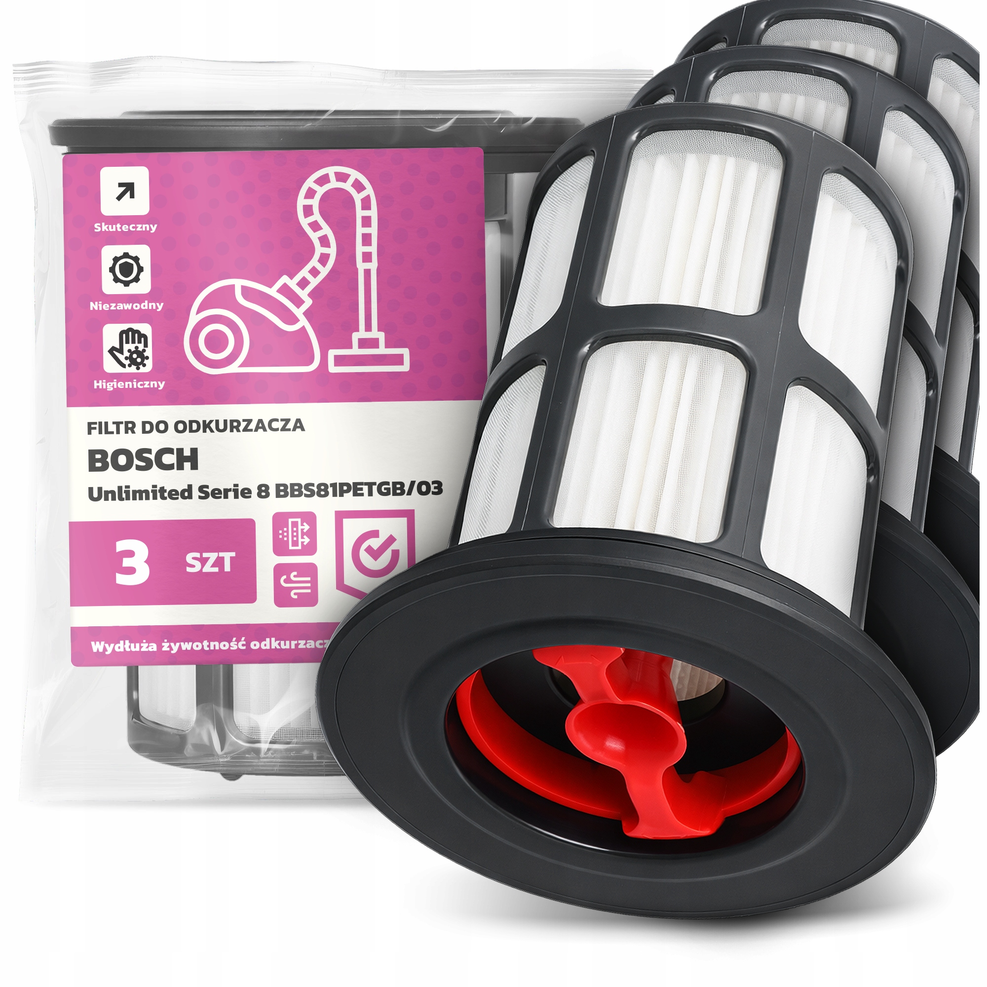 3x Filtr Pro Vysavač Bosch Unlimited Serie 8 BBS81PETGB/03 Hepa Filt Em-w
