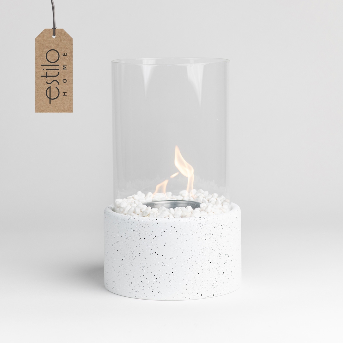 BIOKOMINEK Wolnostojący Biały na Stół Palenisko Lampion z Kamieniami DECO Rodzaj wolnostojący