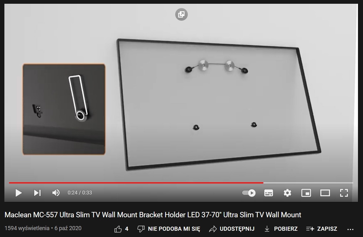 UCHWYT WIESZAK SLIM do TV TELEWIZORA LCD LED 32-70 Typ Stały