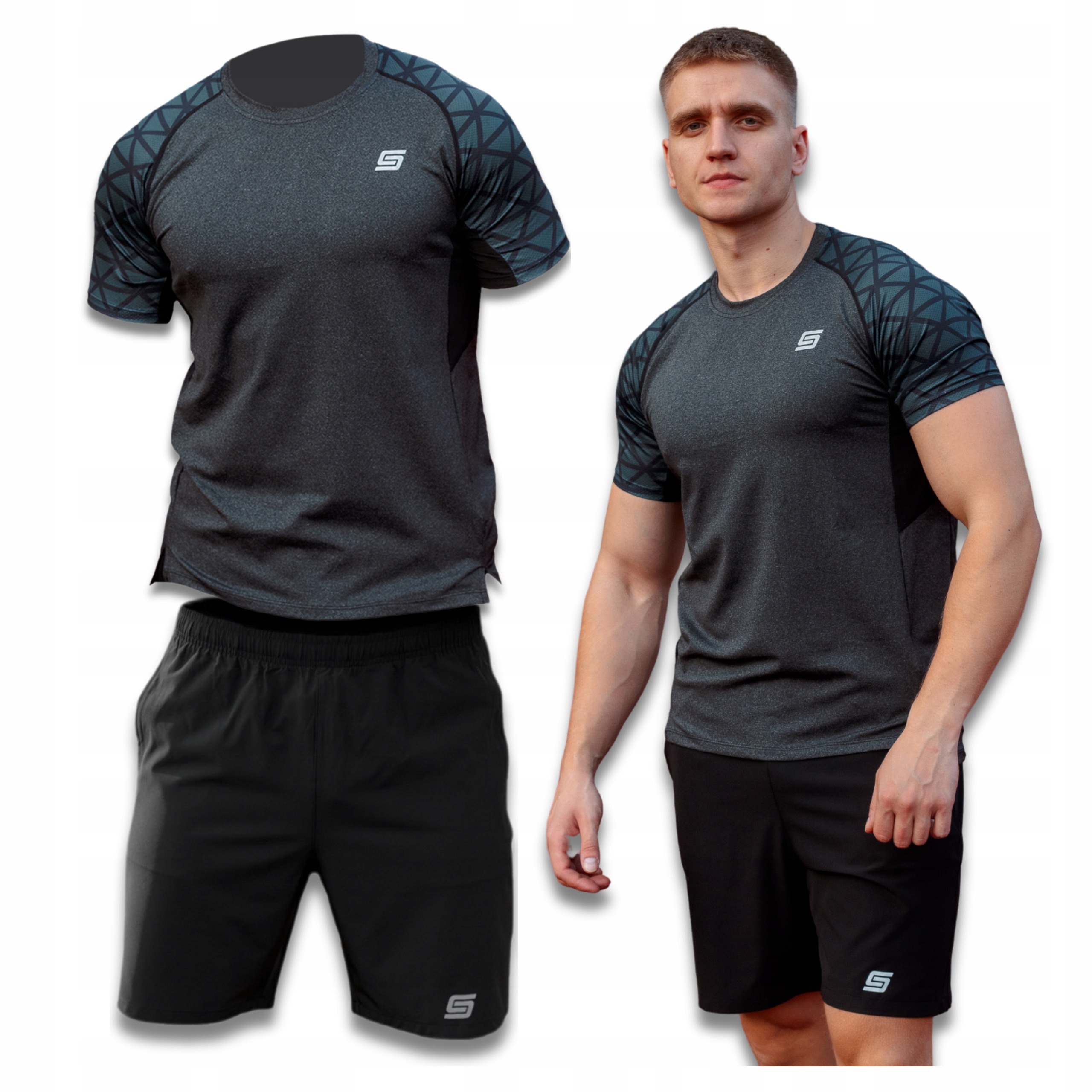 Koszulka Termoaktywna Męska Spodenki Roz XXL Komplet Trenigowy 2w1 Strój