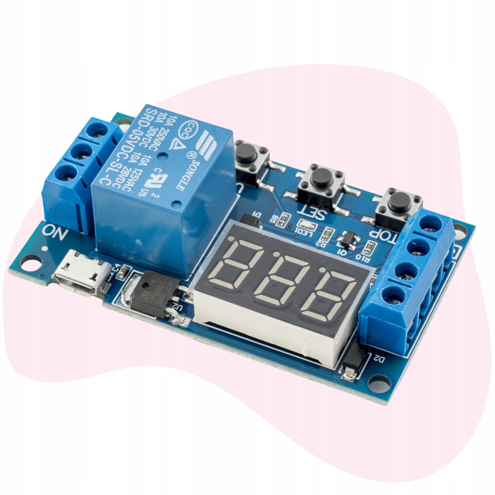 PRZEKAŹNIK CZASOWY 10 Trybów 12v 230v timer cykliczny z timerem opóźniaczem Model 1C5VRTDM