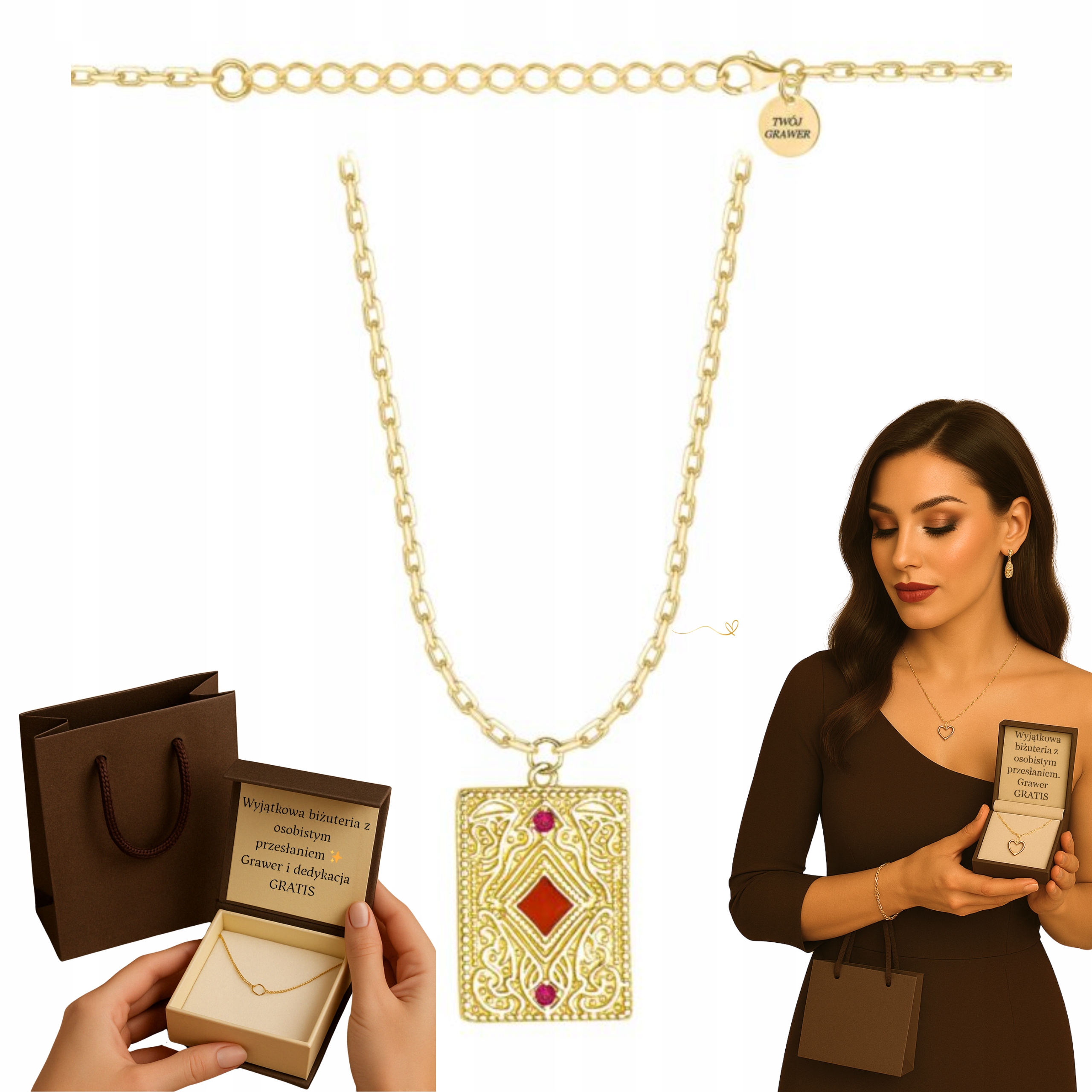 Zlatý Řetízek dámská karta As 925/585 amulet úspěchu Gravírování Bonus