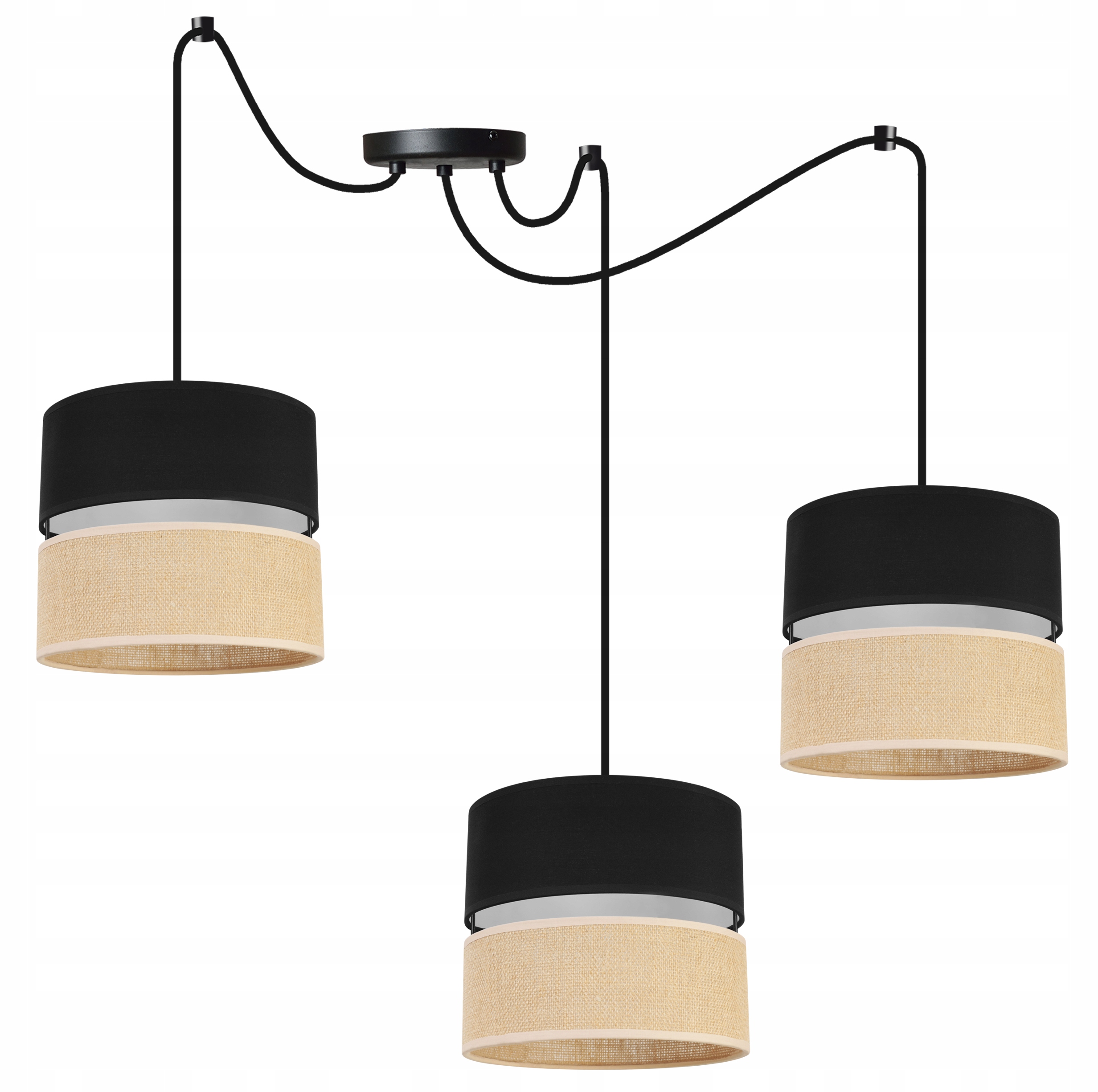 Stropná Závesná Lampa Luster Trojitý Pavúk Tienidlo Boho Juta 20 CM