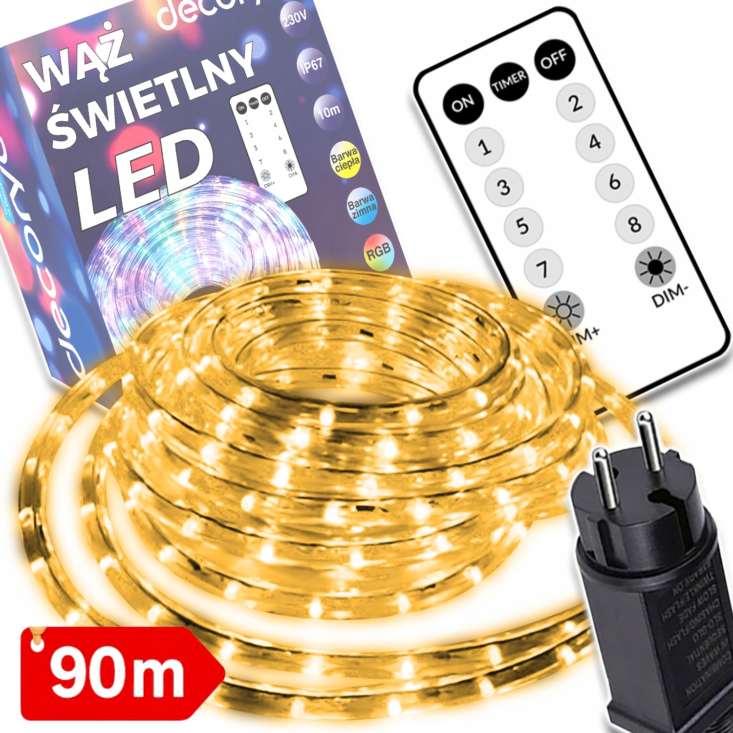 Led Světelná Hadice Vánoční Osvětlení Na Stromeček Ozdobné 90 M Voděodolná IP67 S Dálkovým Ovládáním