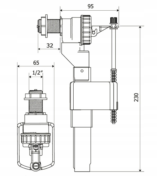 ZAWÓR NAPEŁNIAJĄCY SPŁUCZKI 1/2" BOCZNY