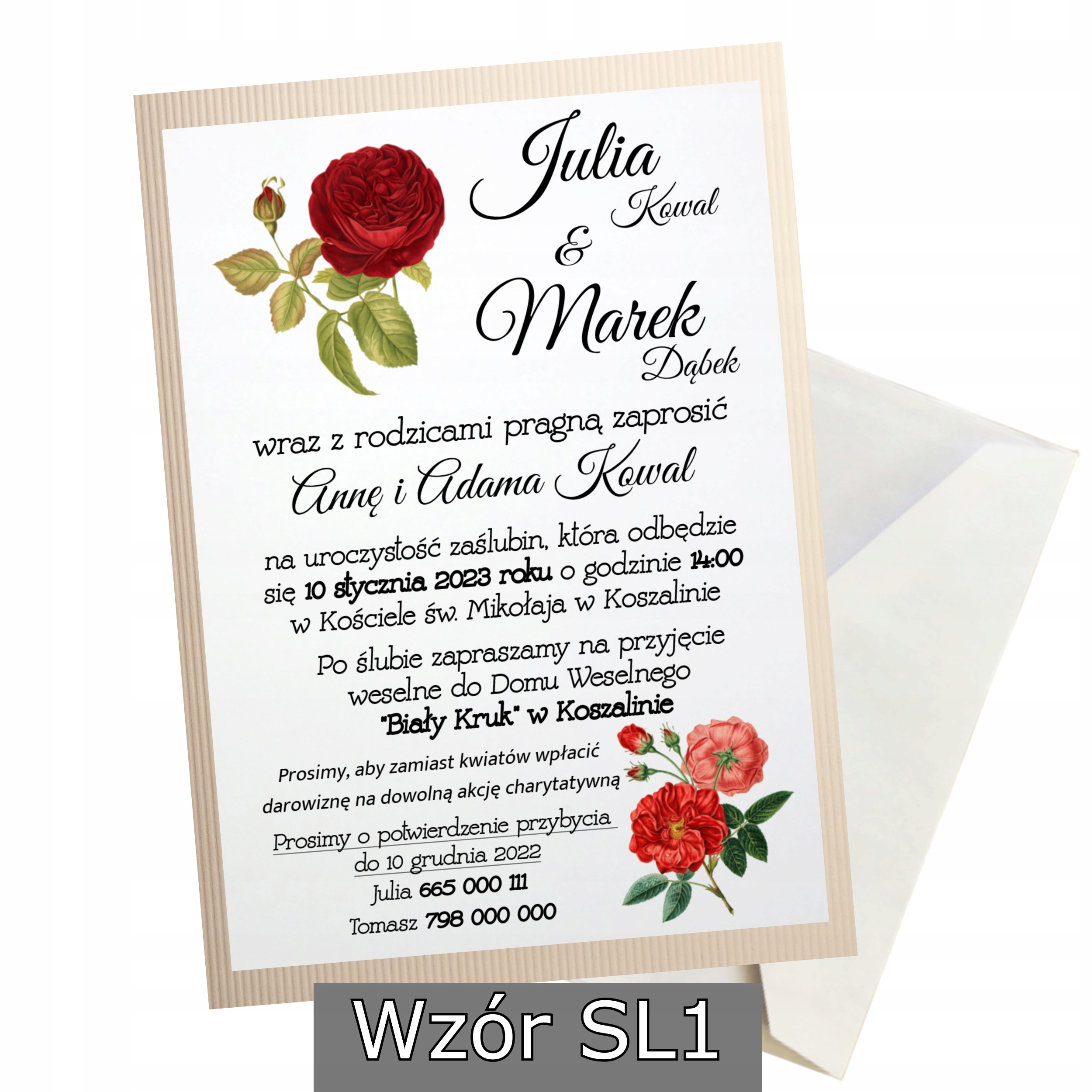 ZAPROSZENIE ŚLUBNE WESELNE + GRATIS KOPERTA Marka inny