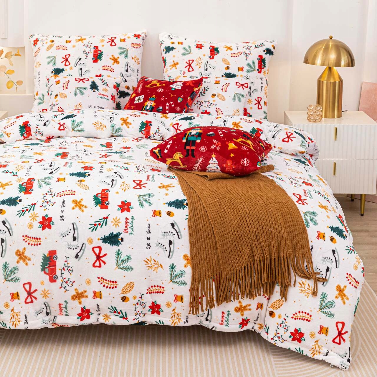 Posteľná Bielizeň z mikrovlákna Medvedík White Christmas 220x200 biela