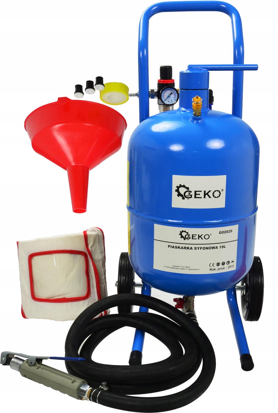 GEKO PIASKARKA MOBILNA SYFONOWA 19L MASKA LEJEK DYSZE ZESTAW G02029