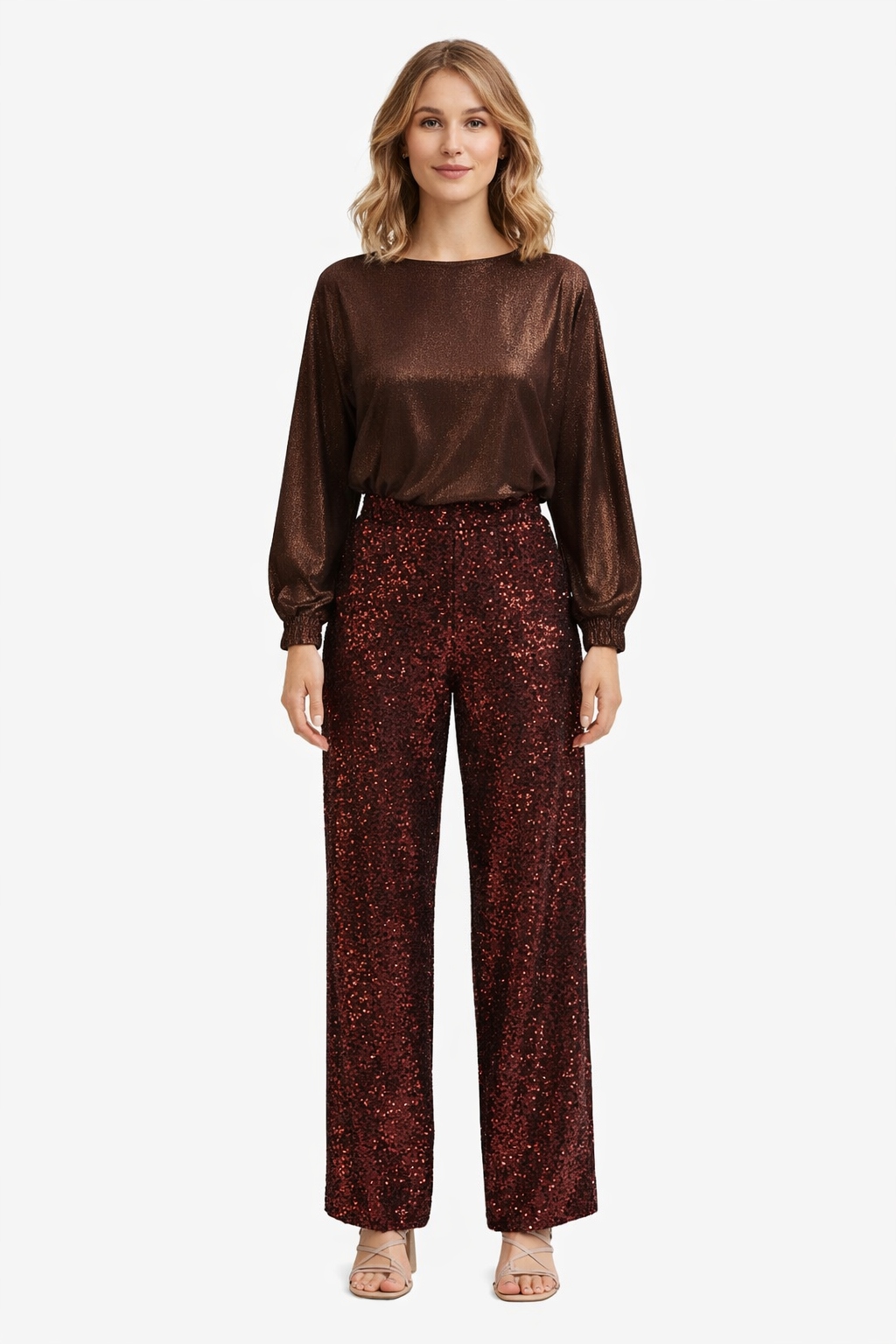 Hnědé Palazzo Kalhoty S Flitry M/L I3A