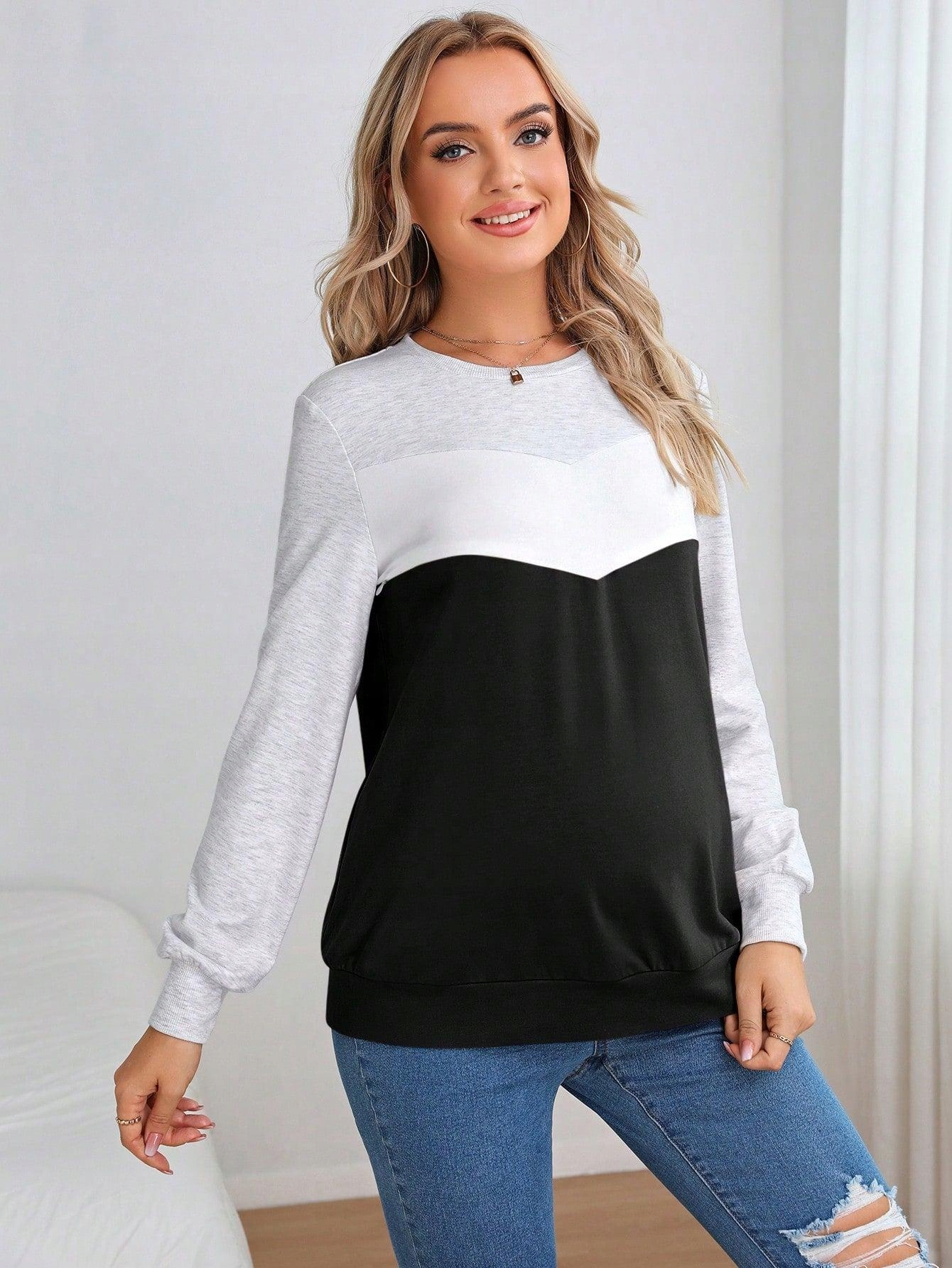 BLUZA DRESOWA CIĄŻOWA KLASYCZNA GŁADKA PROSTA KOLORY DŁUGI RĘKAW SHEIN 40 Rozmiar 40