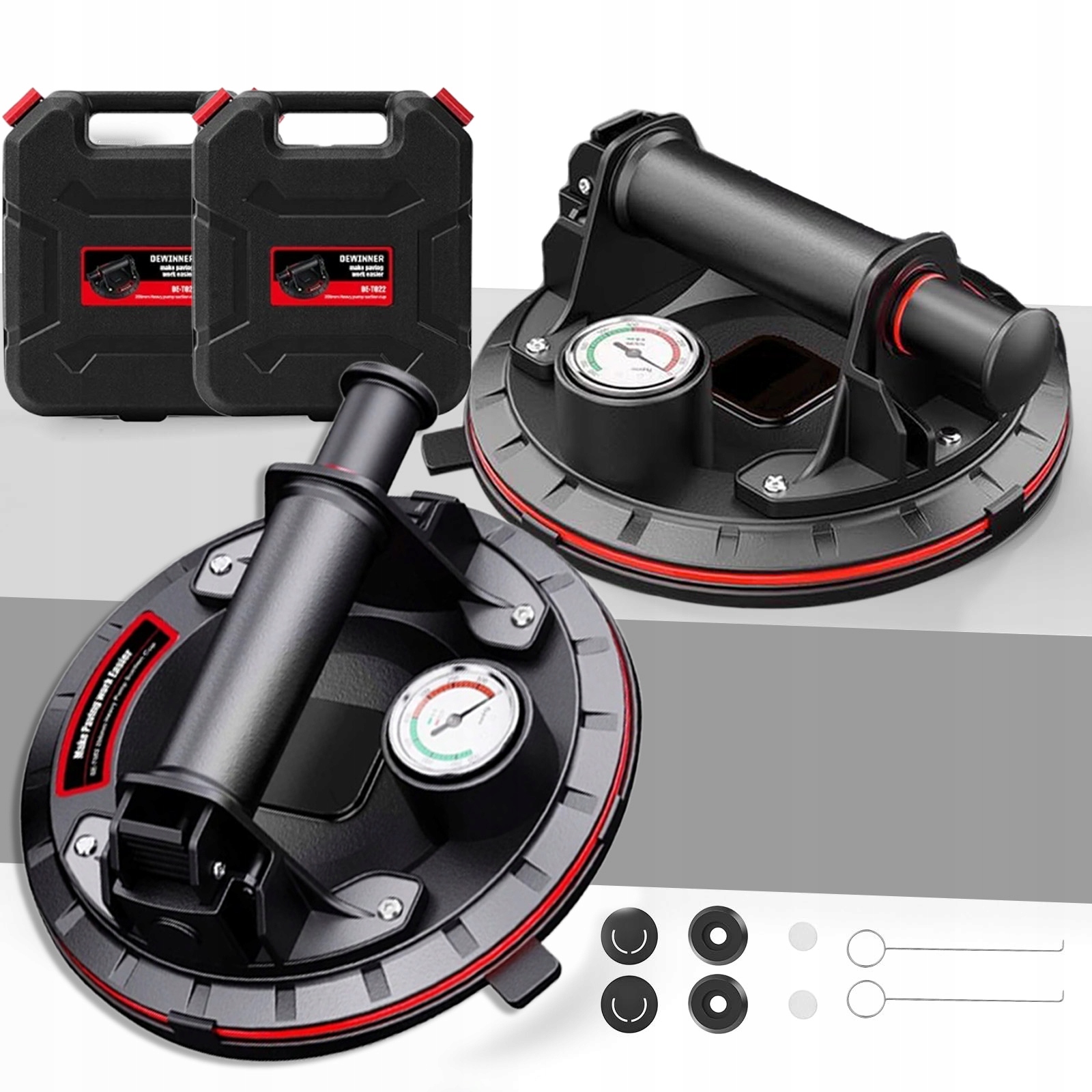 2x Držák Přísavka S Manometrem A Pumpičkou Pro Glazuru Dlaždic 300KG Mechanická