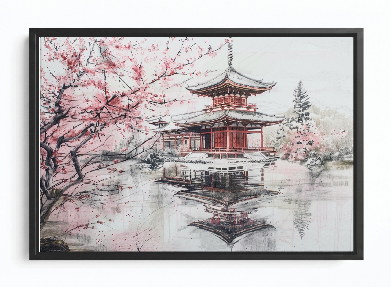 Obraz Rama American Box Japonský Chrám Višeň Pagoda Orient 60x40