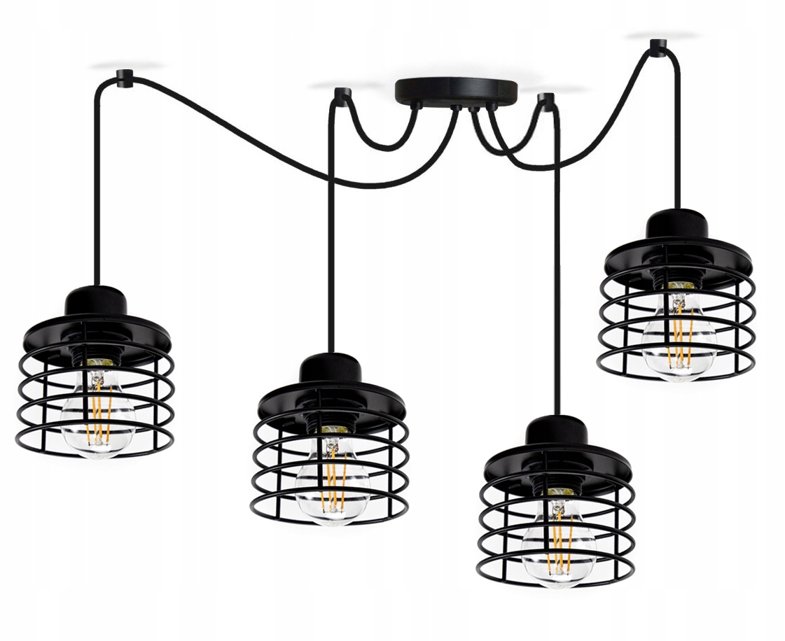 Pavouk stropní závěsná lampa Loft 4 černá drátěná lustrová lampa