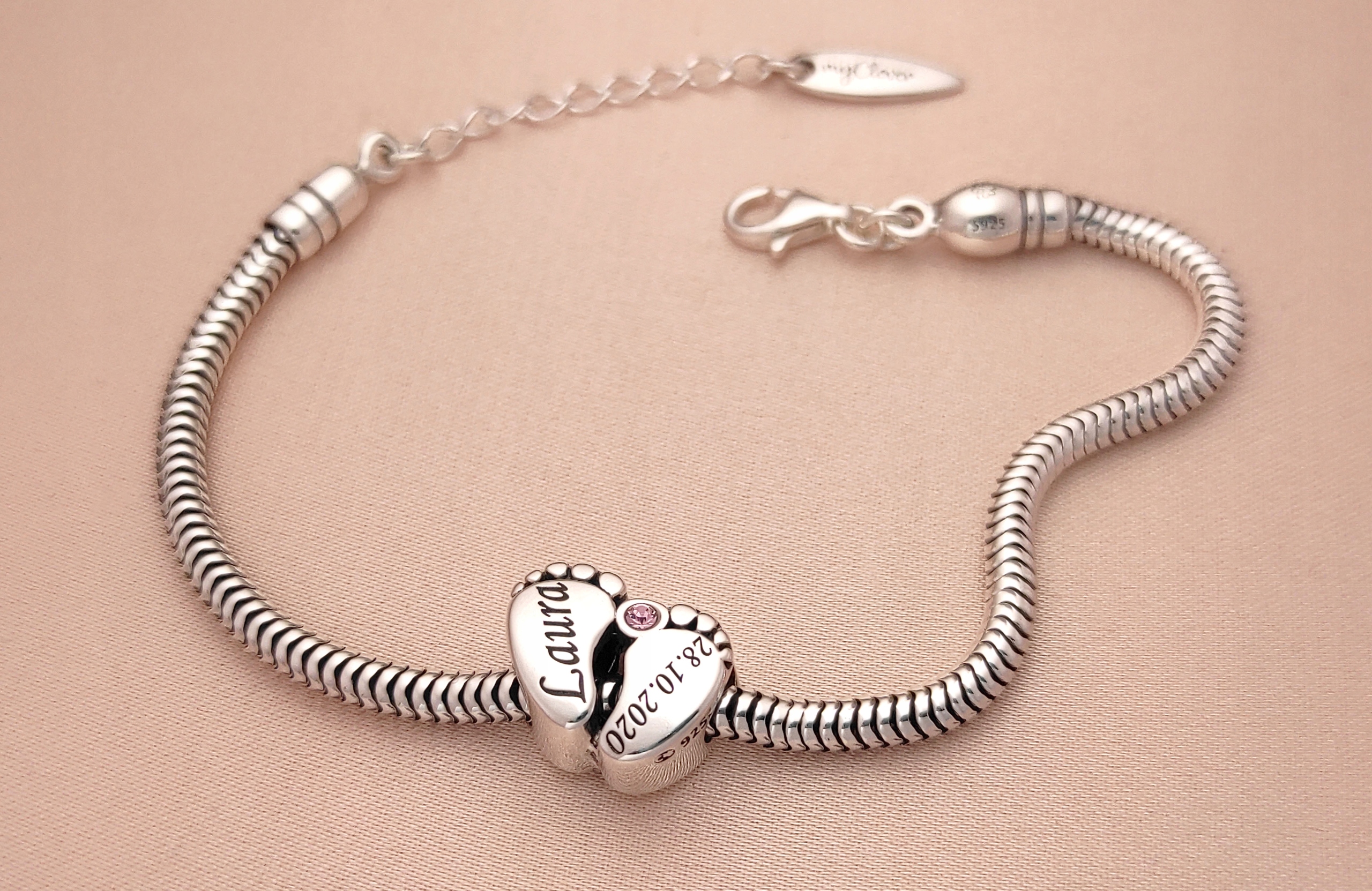 CHARMS STÓPKI zawieszka srebro 925 + TWÓJ GRAWER prezent dla młodej mamy Próba srebra 925