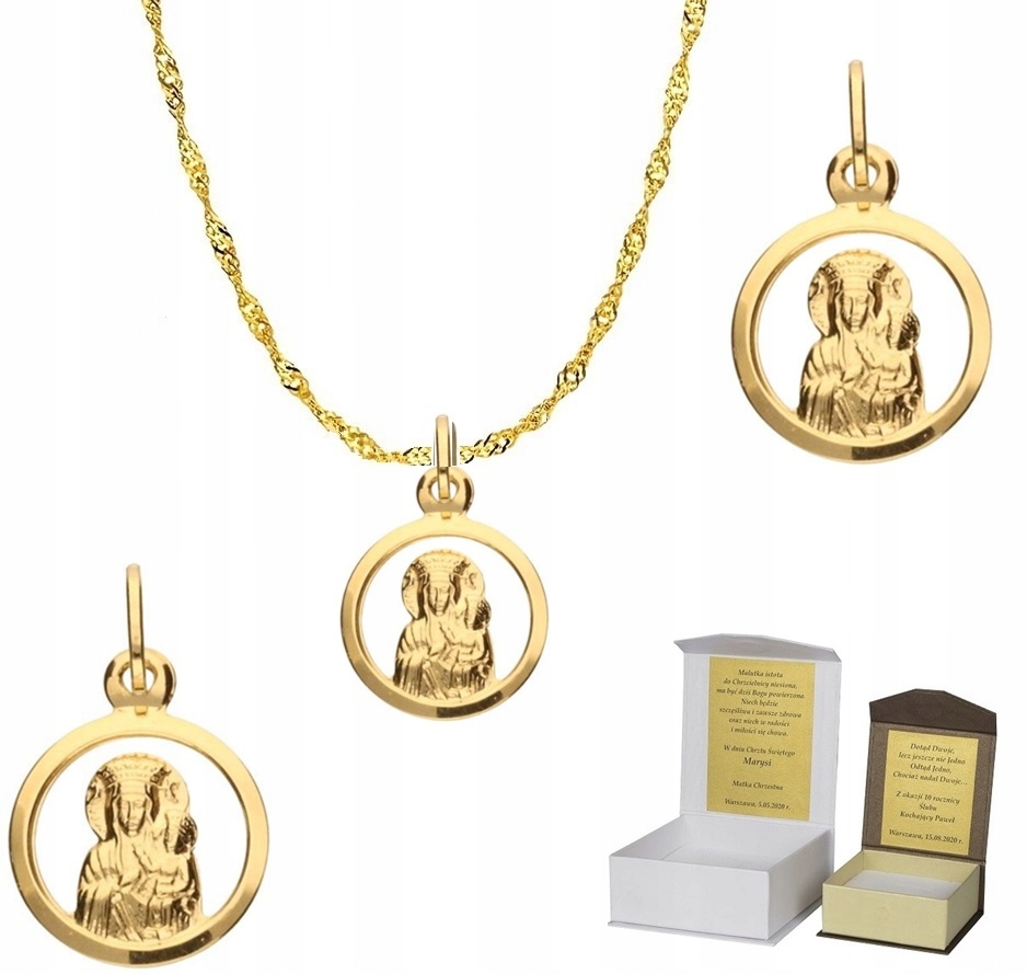 Zlatý řetízek pr. 585 medailonek Matka Boží 45 cm Dedikace SZ1MZ2