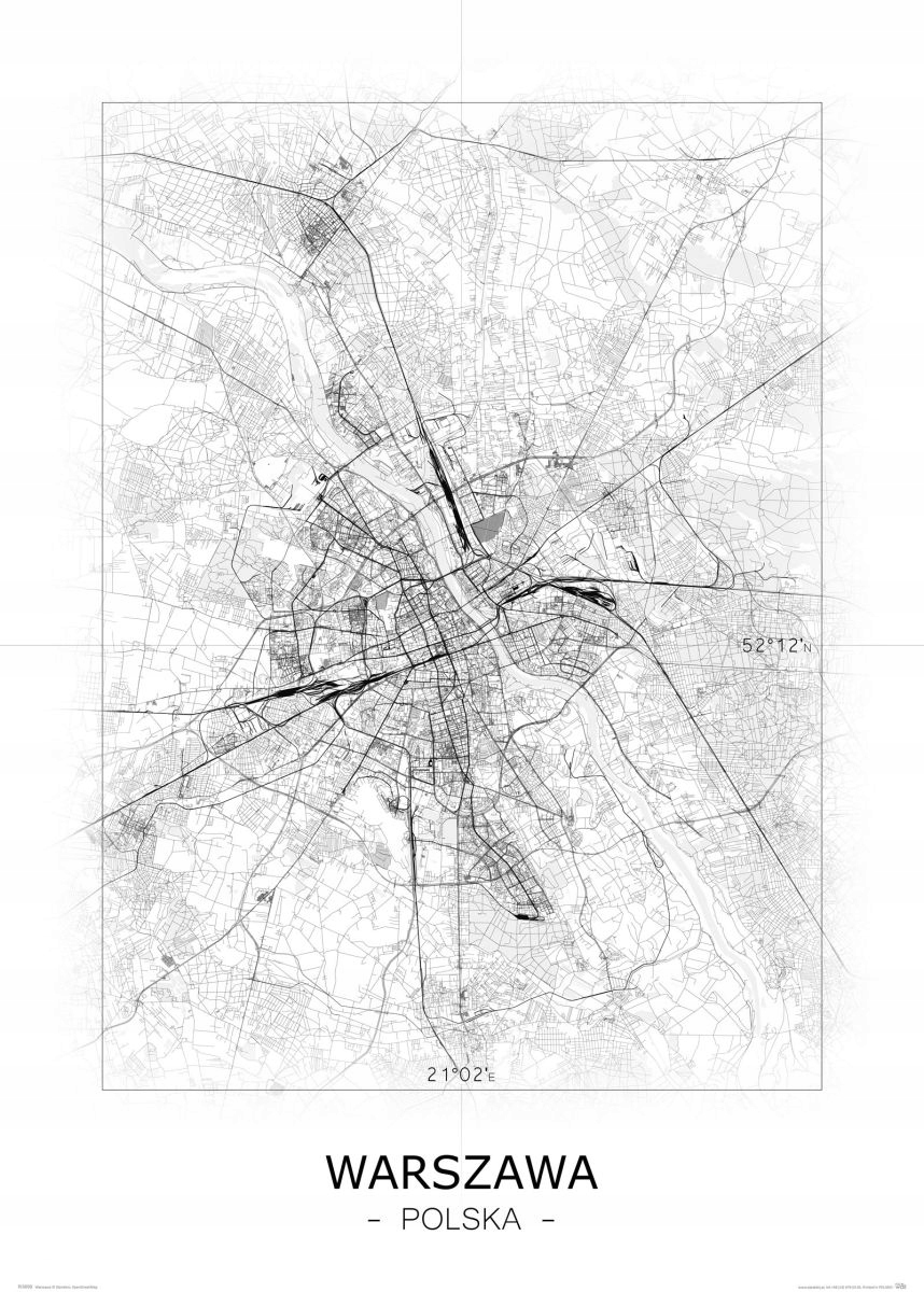 

Czarno-biała mapa Warszawy Plakat 50x70 cm