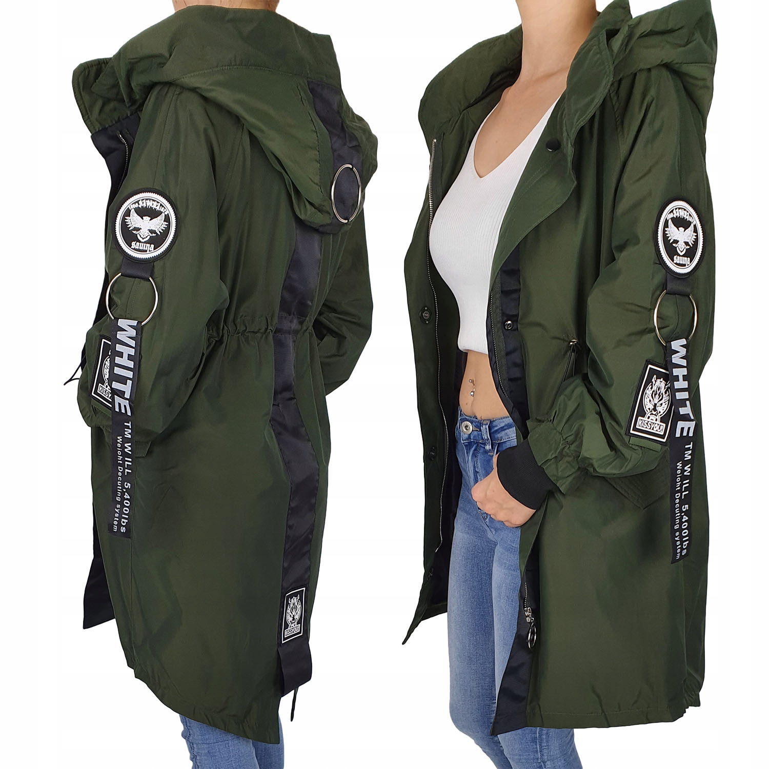 #vynikající Dámská Dlouhá Bunda Parka Kapuce Khaki#