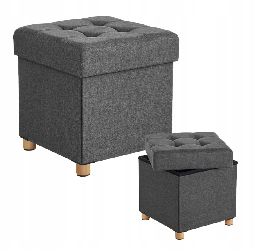 Пуф для хранения мягкая стеганая подставка для ног с ящиком для хранения серый