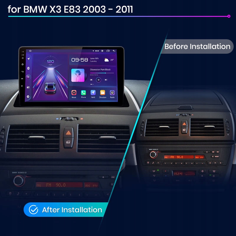 Android BMW X3 E83 bezprzewodowy Carplay Android Auto Wi-Fi 2+32 GB