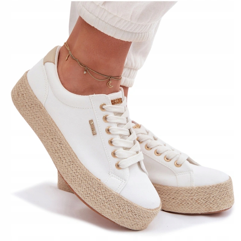 Dámské Espadrilkové Tenisky Big Star Se Šněrováním A Pleteninou, Bílé, Velikost 38