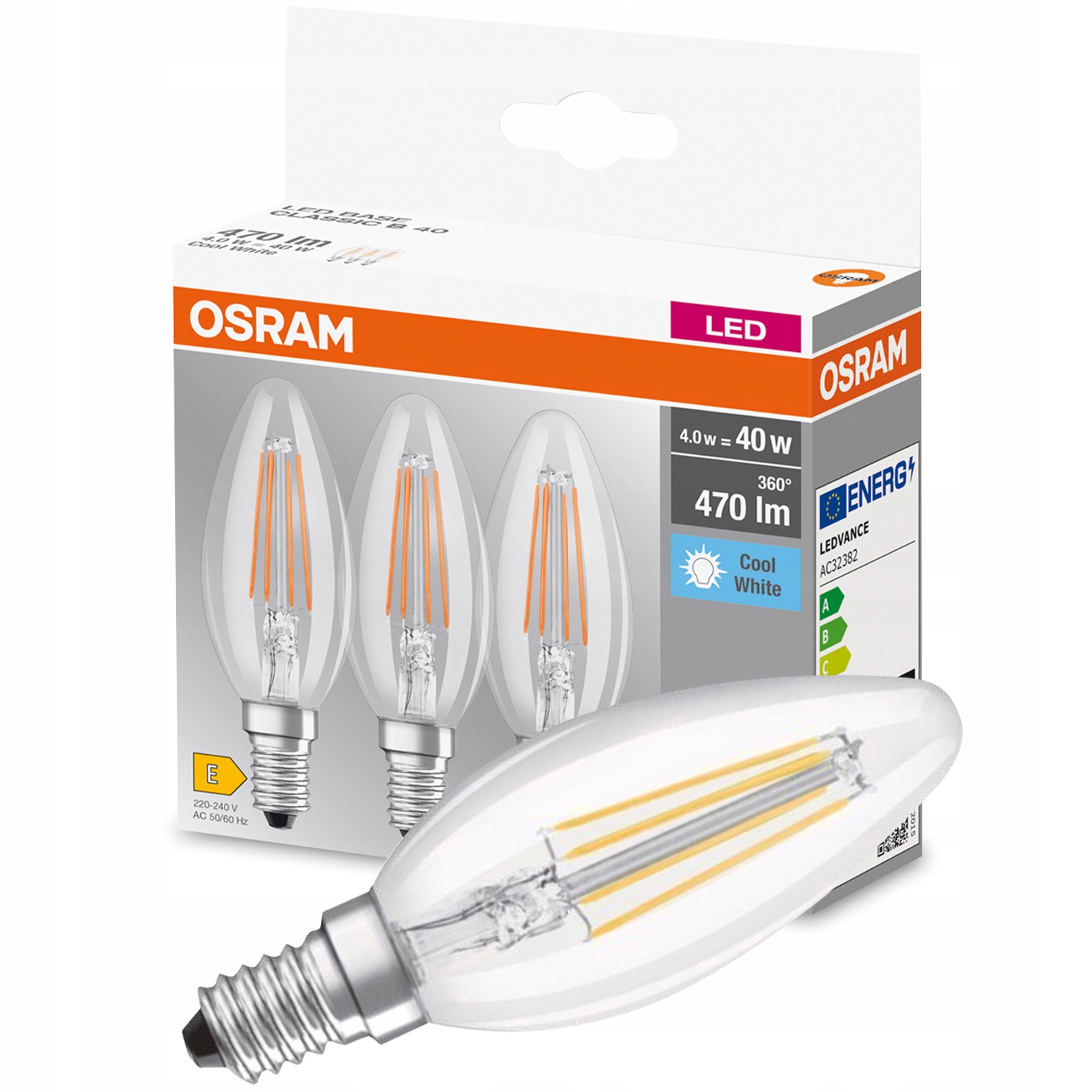 Zestaw Żarówka LED B40 E14 4W 40W OSRAM 4000K 3PAK