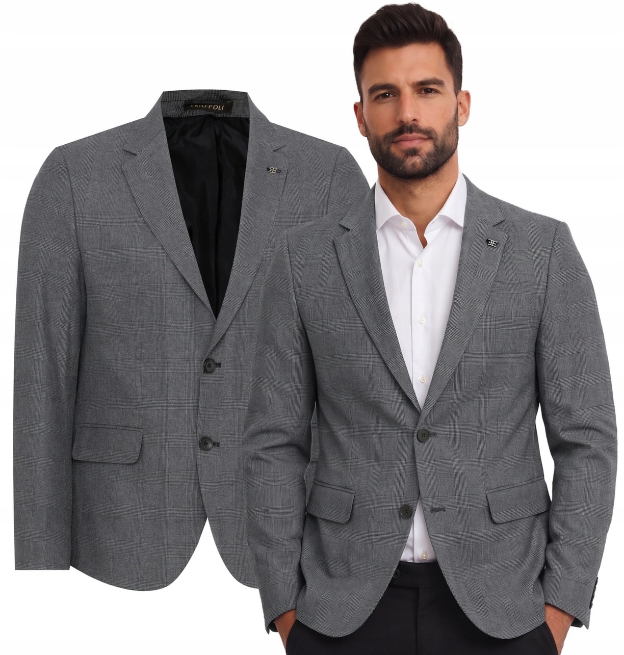 Sako šedá elegantní ležérní obchodní kostkovaná klasika