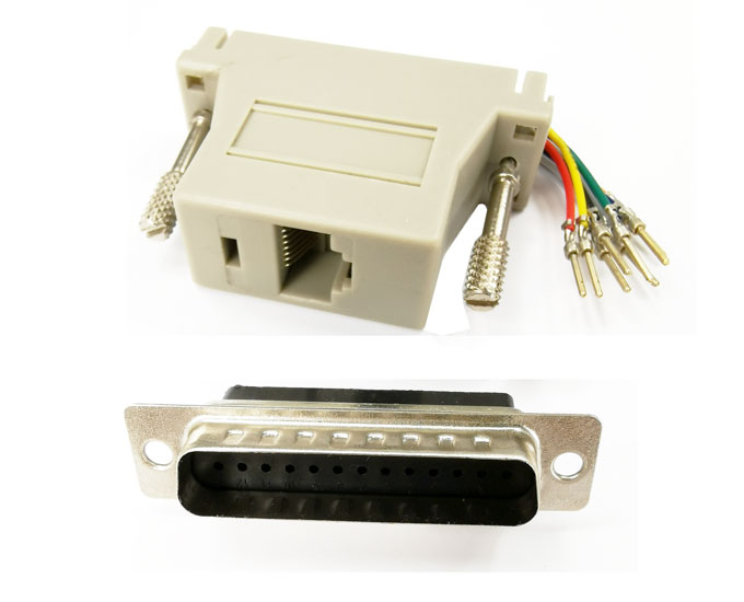 

adapter wtyk com 25 pin DB25 / gniazdo RJ45 8p8c