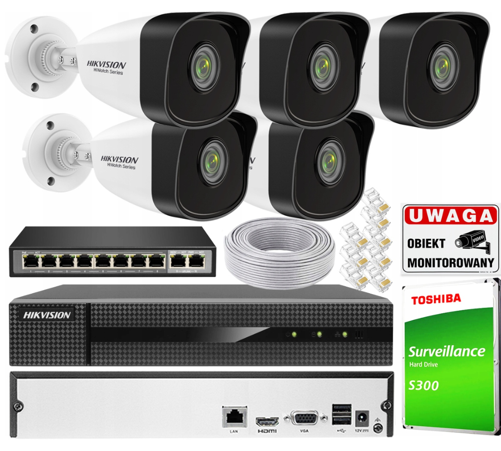 Sada monitorování Ip 5 kamer 4Mpx PoE rekordér