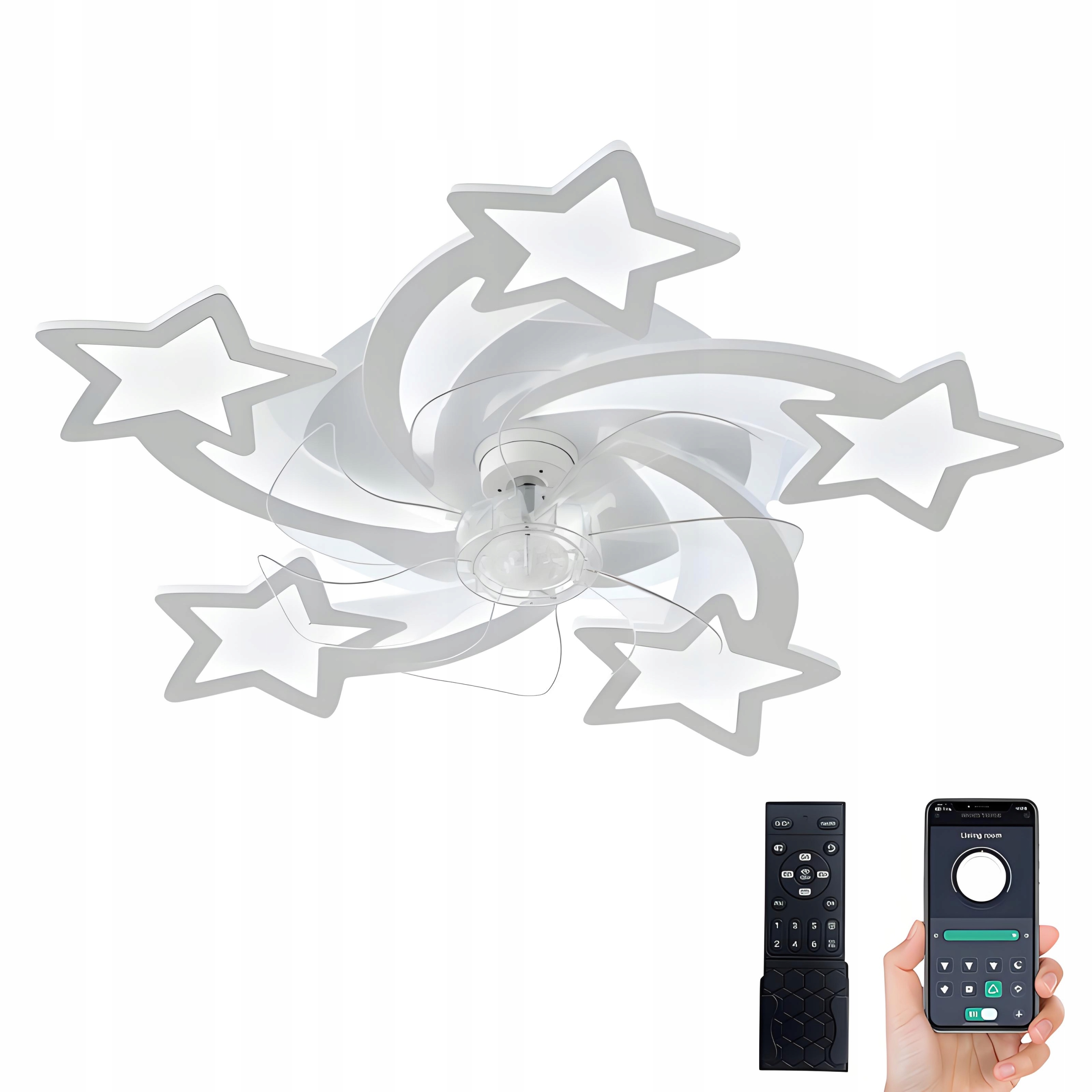 Led Stropná Lampa Hviezdový Luster Biely, Moderný, Stmievateľný S Ventilátor