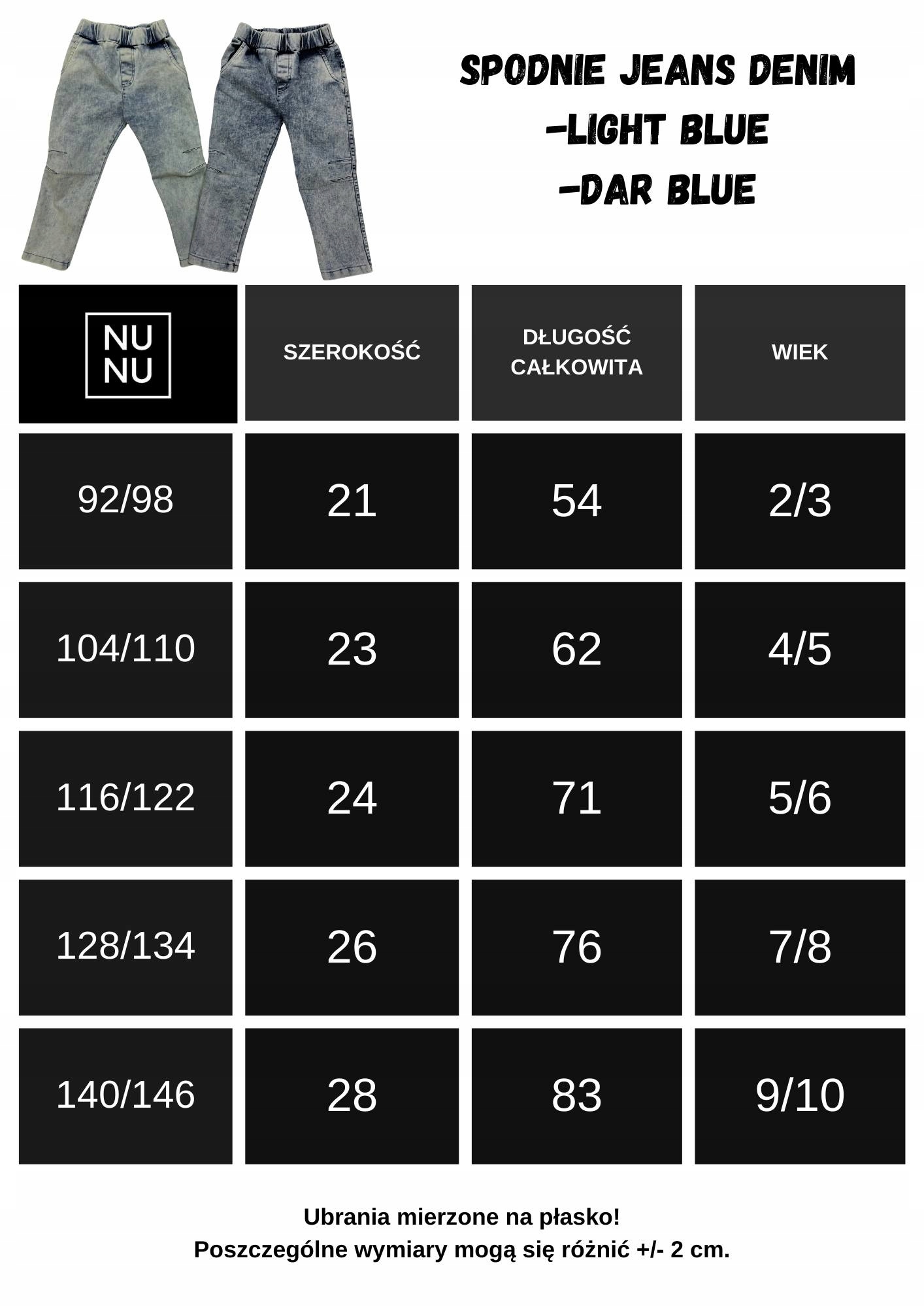 Spodnie NUNU JEANS DENIM dar blue 140/146 Krk Rozmiar (new) 140 (135 - 140 cm)