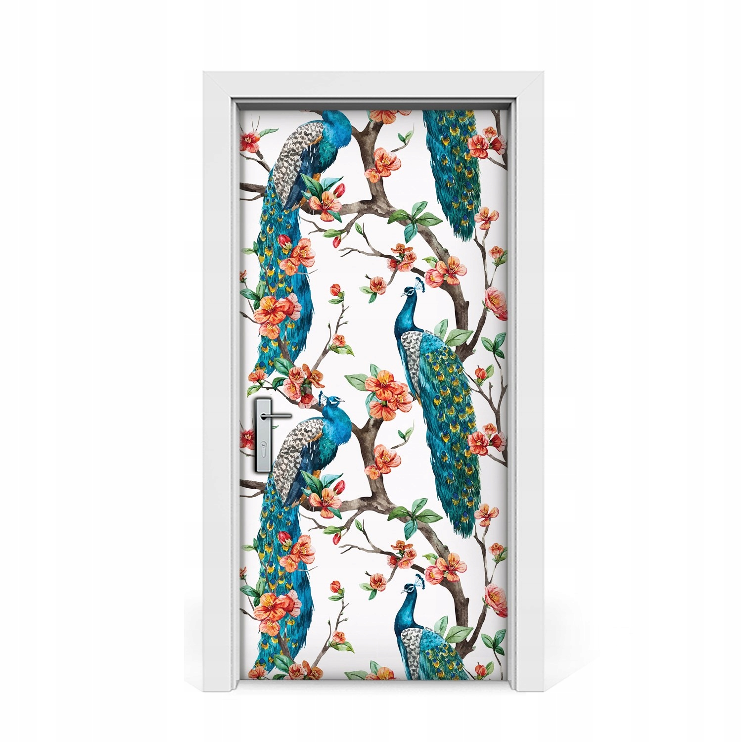 

Naklejka na drzwi Kolorowe pawie i kwiaty 95x205
