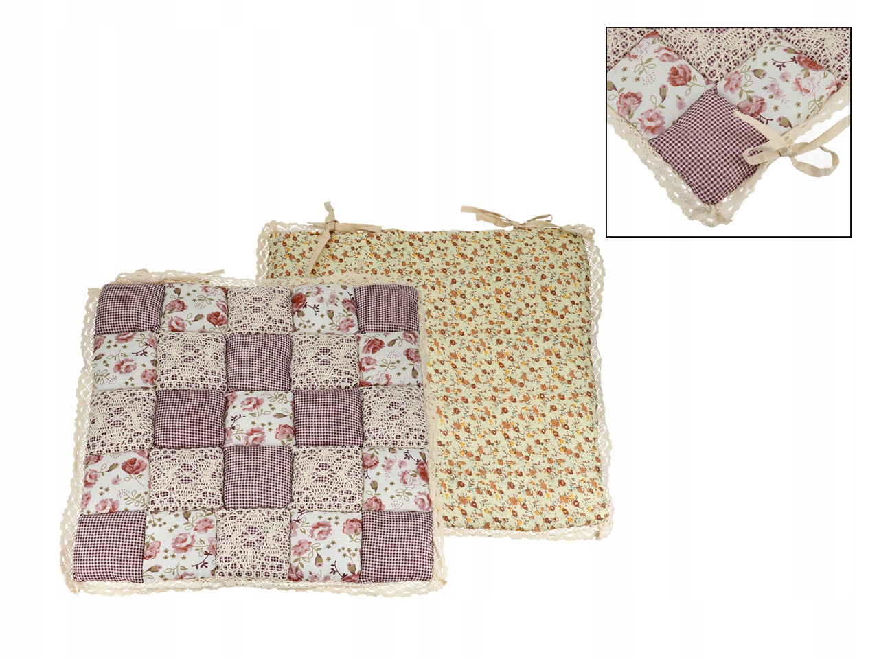 

Poduszka na krzesło fotel patchwork bordowa róże