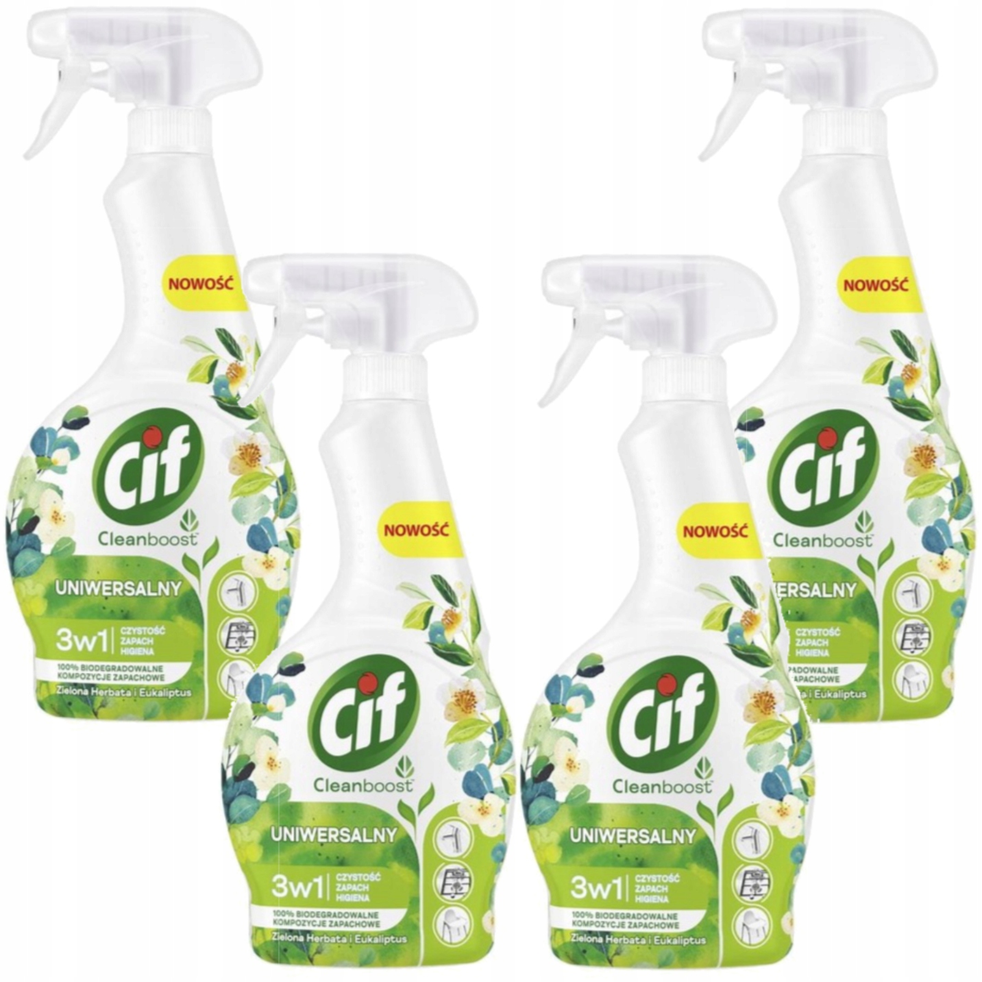 Levně Cif Cleanboost Univerzální tekutina 3v1 ve spreji Zelený Čaj 500 ml 4 ks
