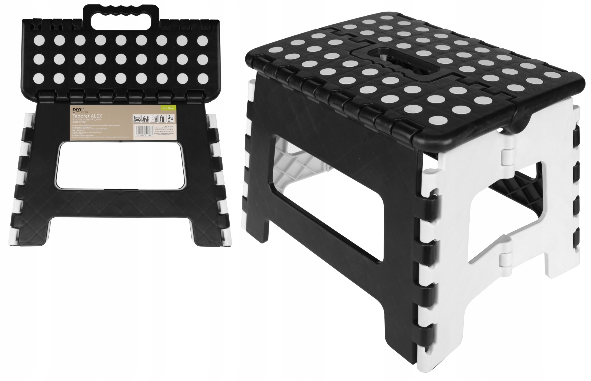 

Taboret składany Alex Ravi czarno-biały 22cm