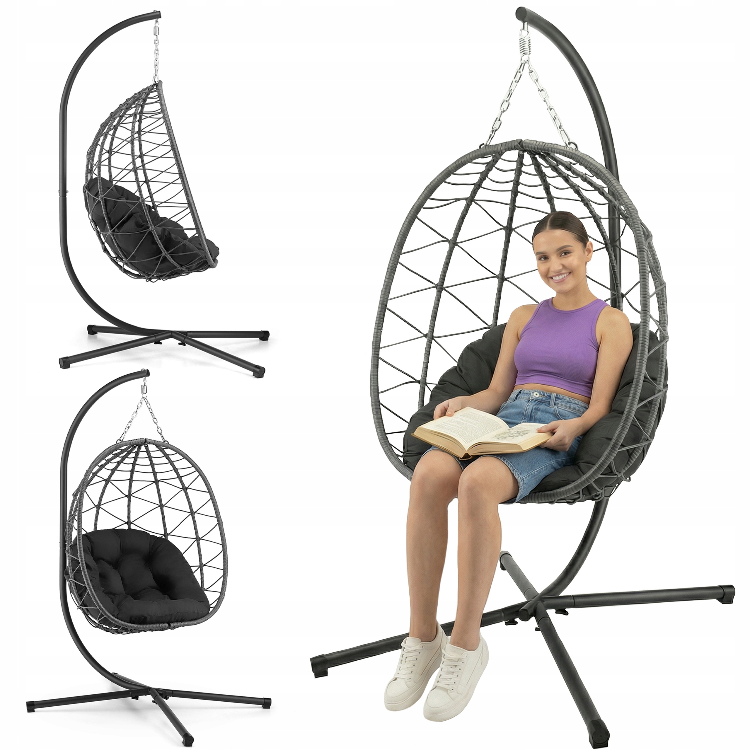 Závěsné Křeslo Kokon Zahradní Houpací Koš Pletený S Roštem Do 150 Kg