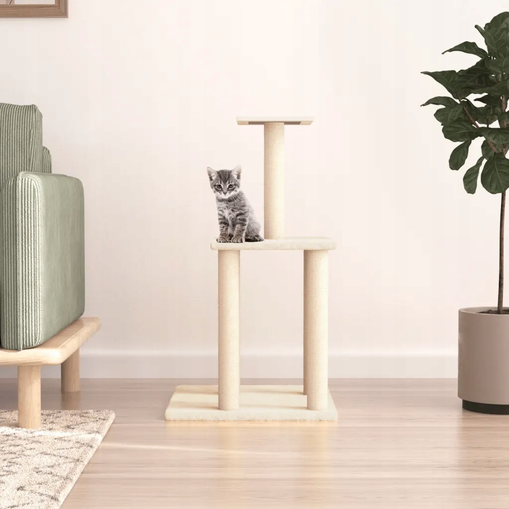 Levně Škrabadlo pro kočky se sisalovými sloupky krémové 85,5 cm