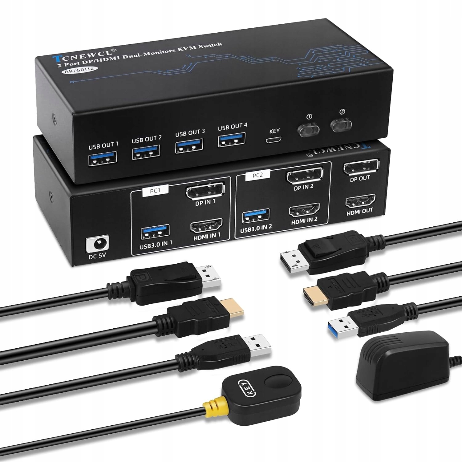 Kvm přepínač Tcnewcl KS925T Hdmi Dp Usb 5V pro podporu více počítačů