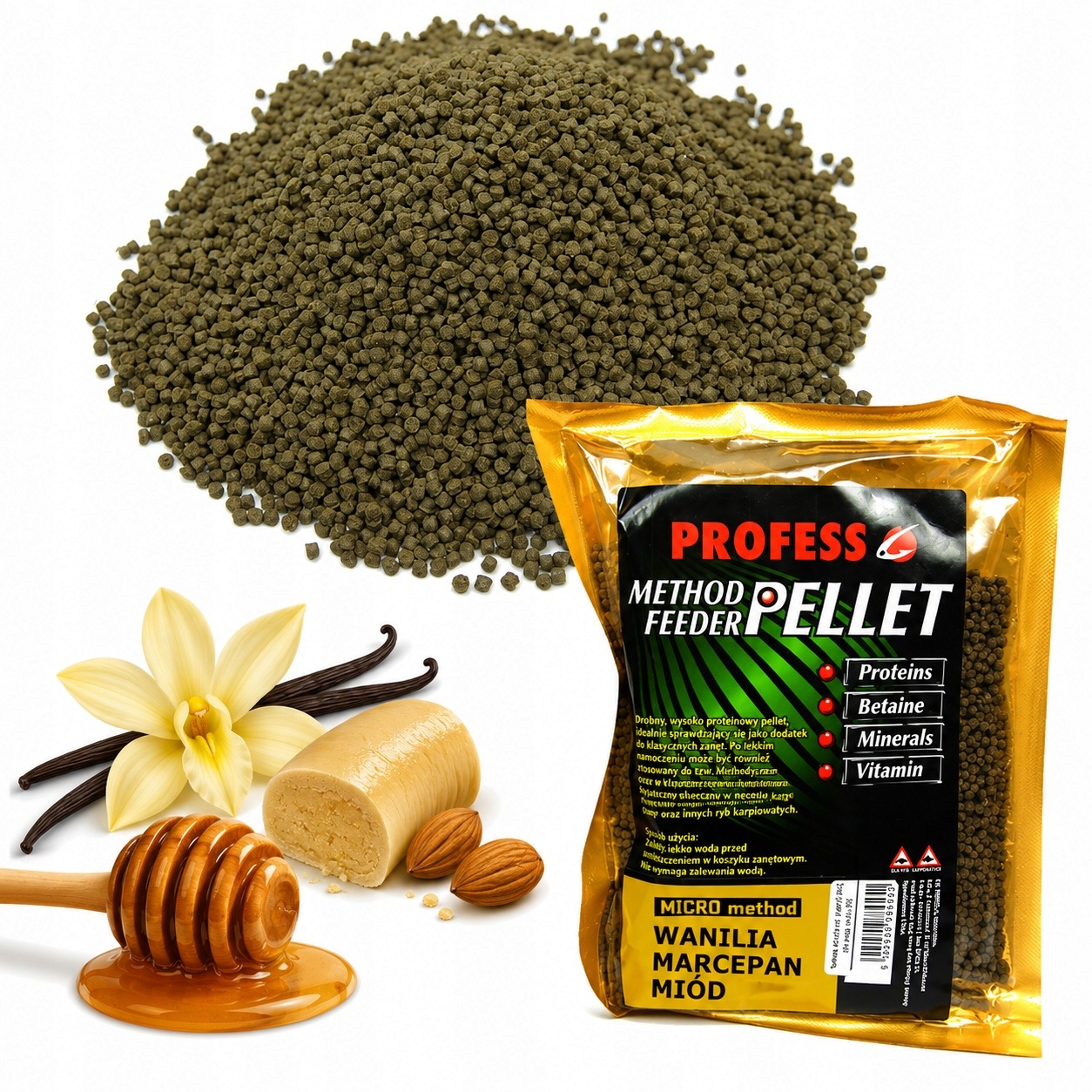 micro Pellet zanętowy profess 2mm Method Feeder 200g Wanilia Marcepan Miód