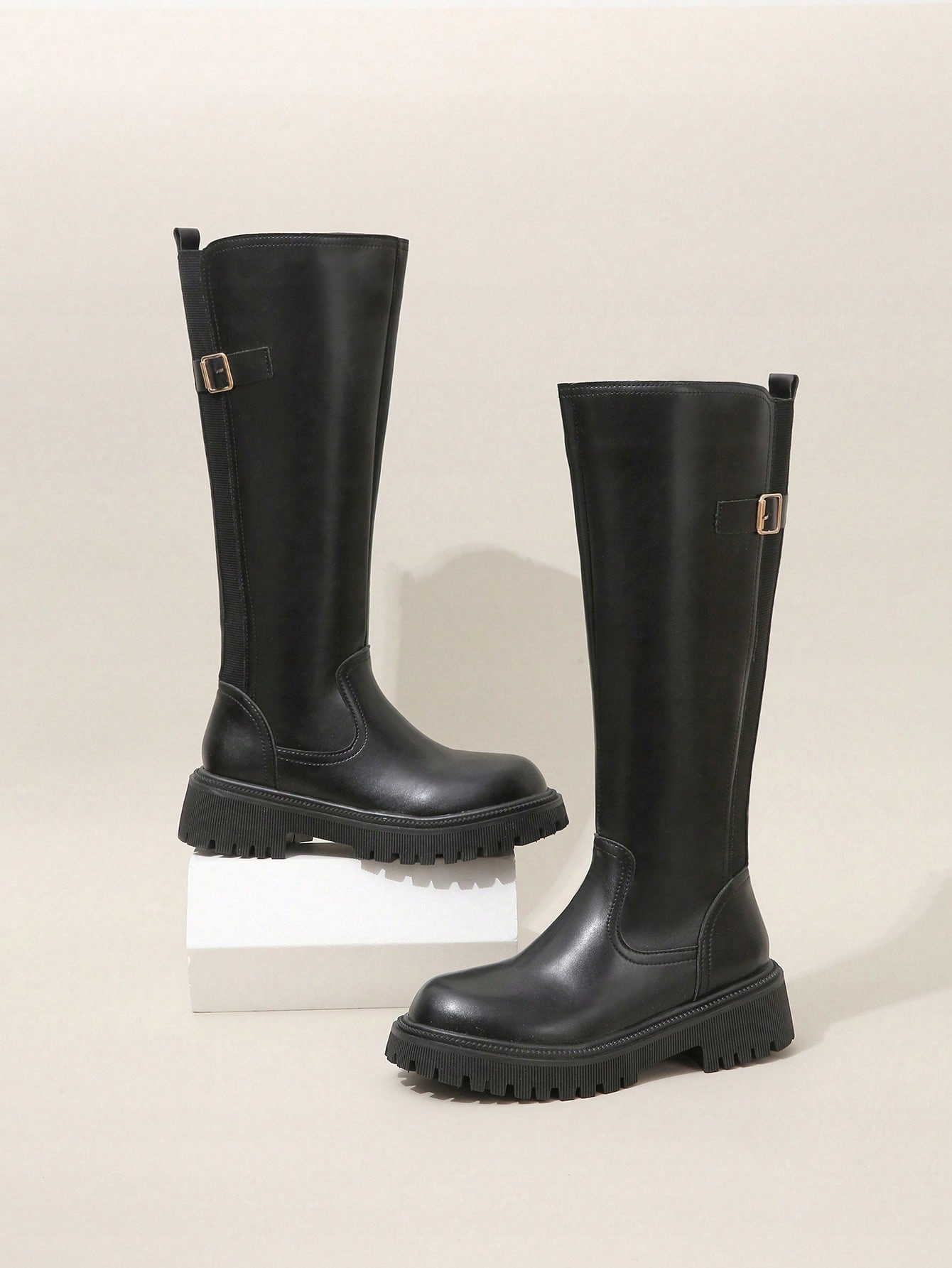 Dámské Černé Klasické Kozačky Imitace Kůže Shein 37.5