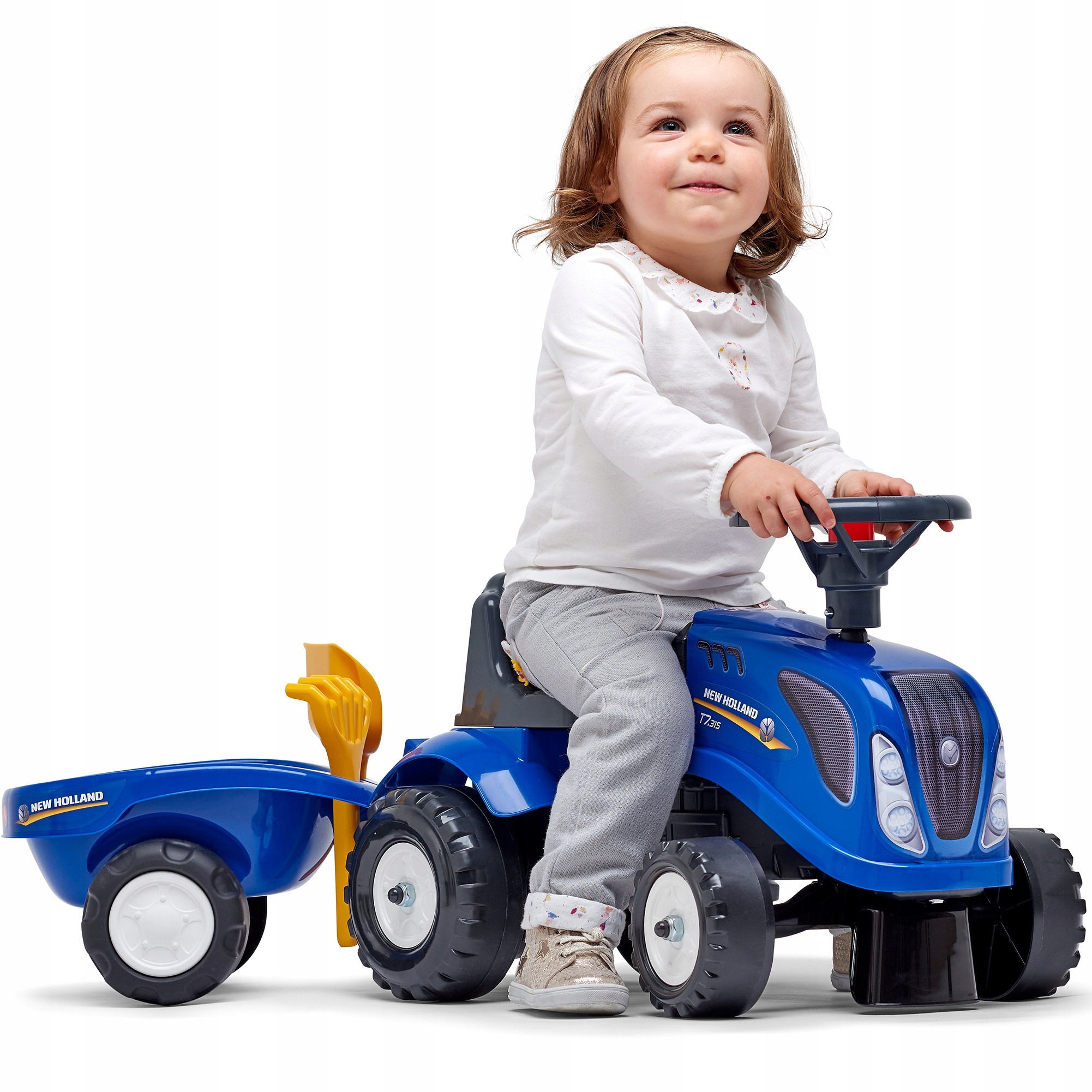 FALK Traktor Baby New Holland Niebieski Przyczepka