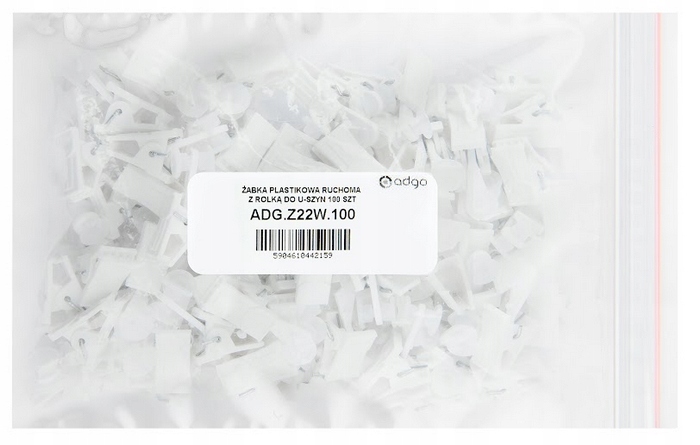 ŻABKA PLASTIKOWA Z ROLKĄ DO U SZYN BIAŁA 100 SZT Rodzaj kółka, żabki, agrafki